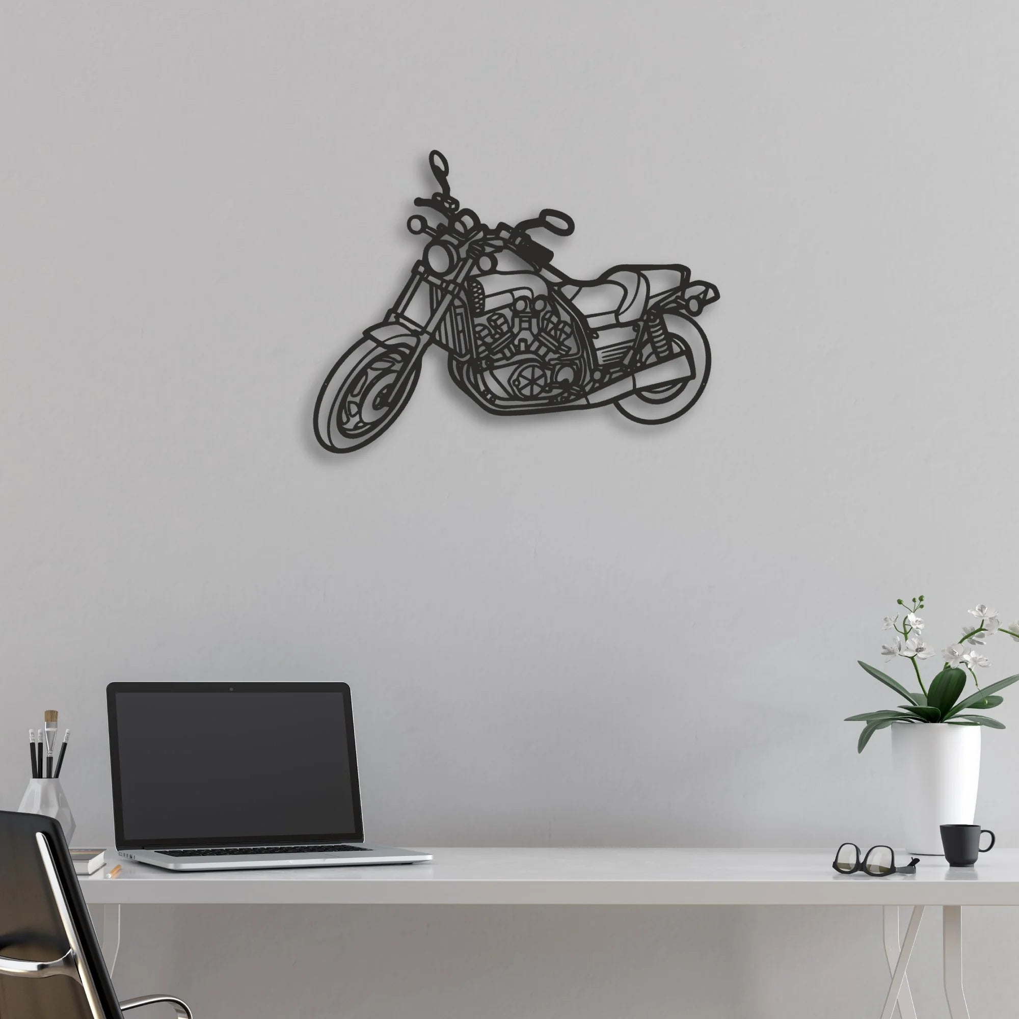 1992 Yamaha VMAX 1200 Classic Motorcycle Silhouette Metal Wall Art - Moto Garage Decor