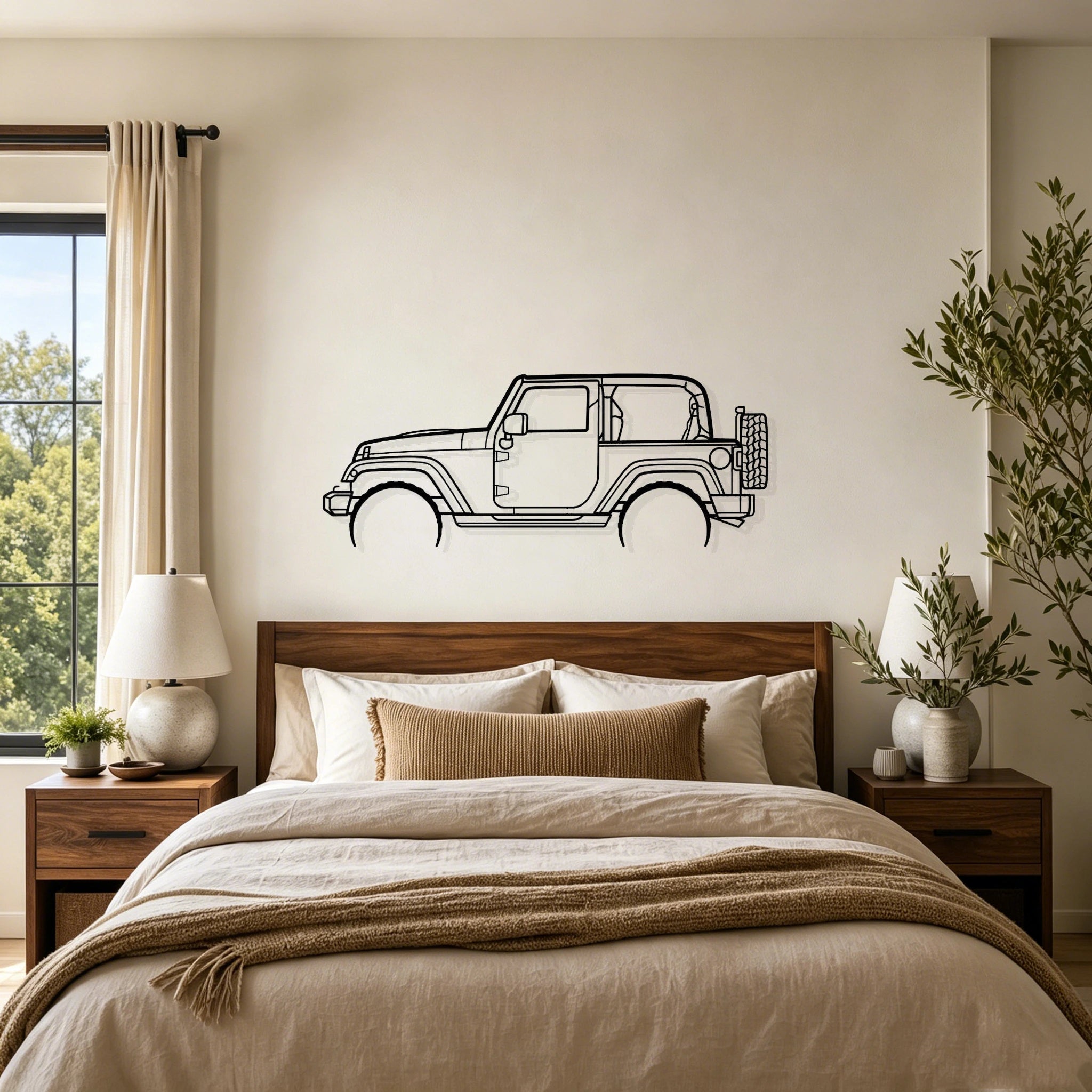 Wrangler 2 Door Detailed Silhouette Metal Wall Art - Classic Car Garage Decor