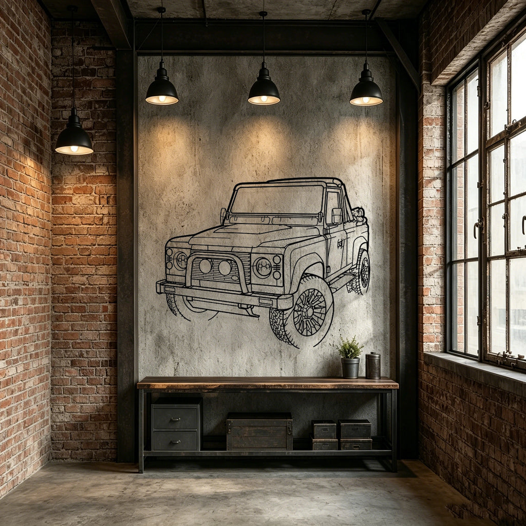 Defender 90 Angled View Metal Wall Art - Classic Car Garage Decor