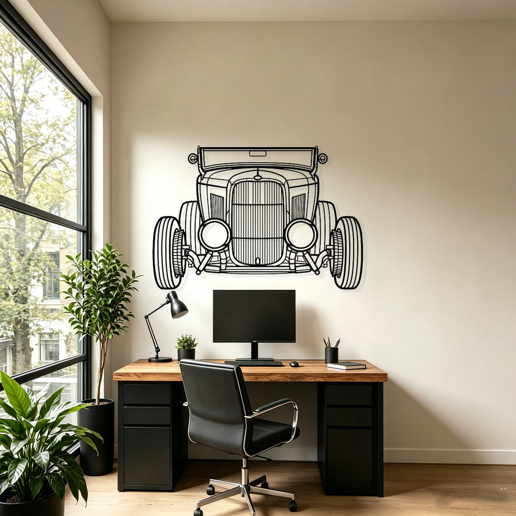 1932 Roadster Front View Metal Wall Art - Classic Car Garage Decor