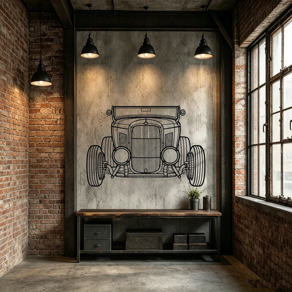 1932 Roadster Front View Metal Wall Art - Classic Car Garage Decor