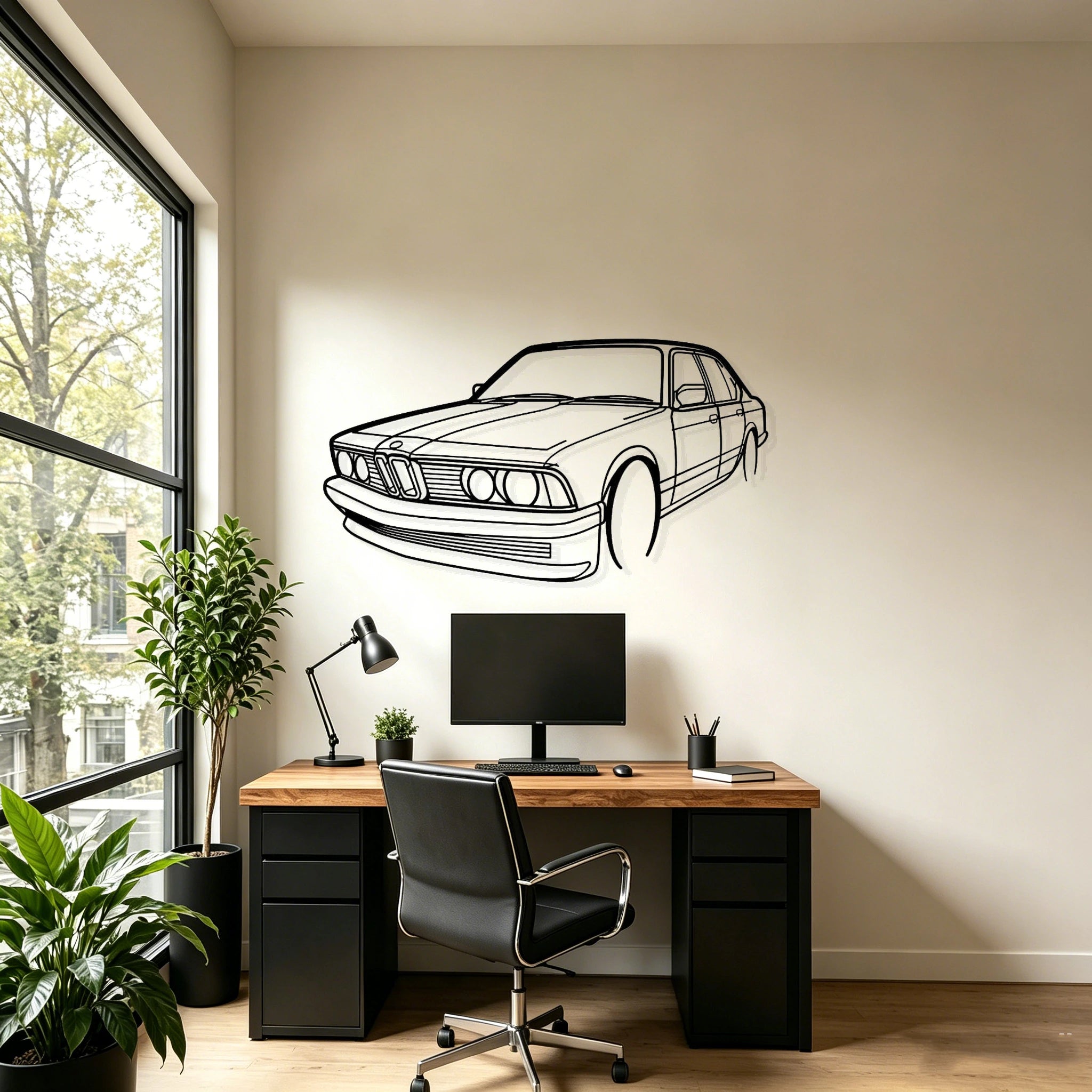 E23 Angled View Metal Wall Art - Classic Car Garage Decor