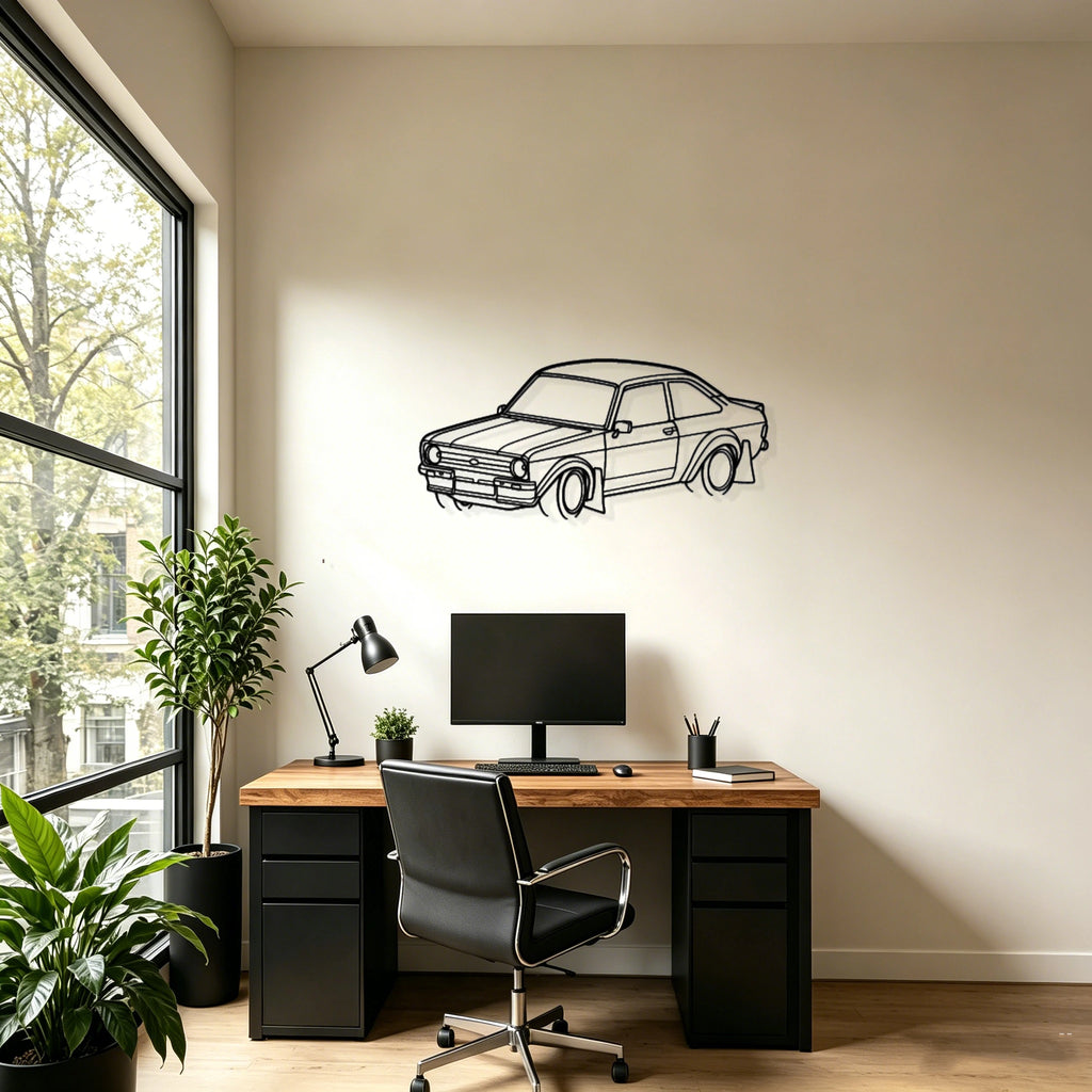 1977 Escort Mk2 Angled View Metal Wall Art - Classic Car Garage Decor