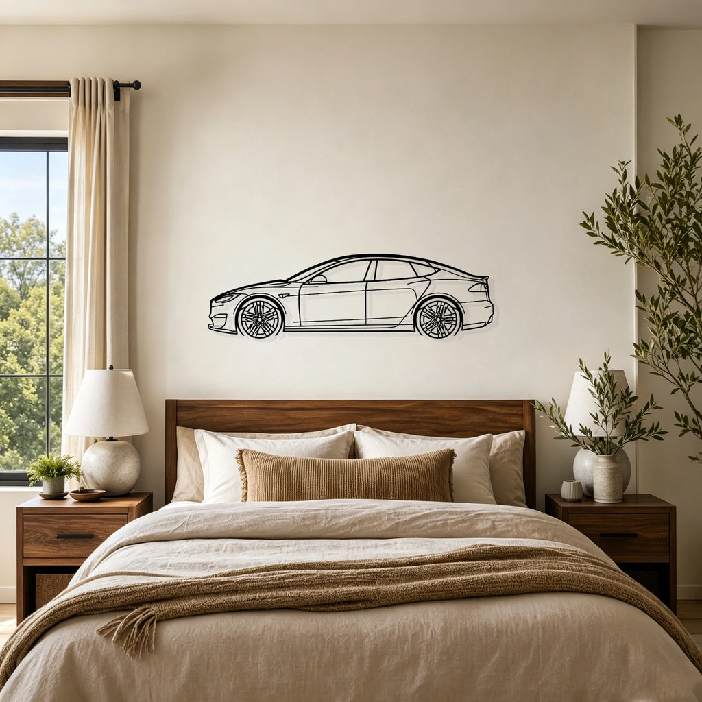 2022 Model S Plaid Detailed Silhouette Metal Wall Art - Classic Car Garage Decor
