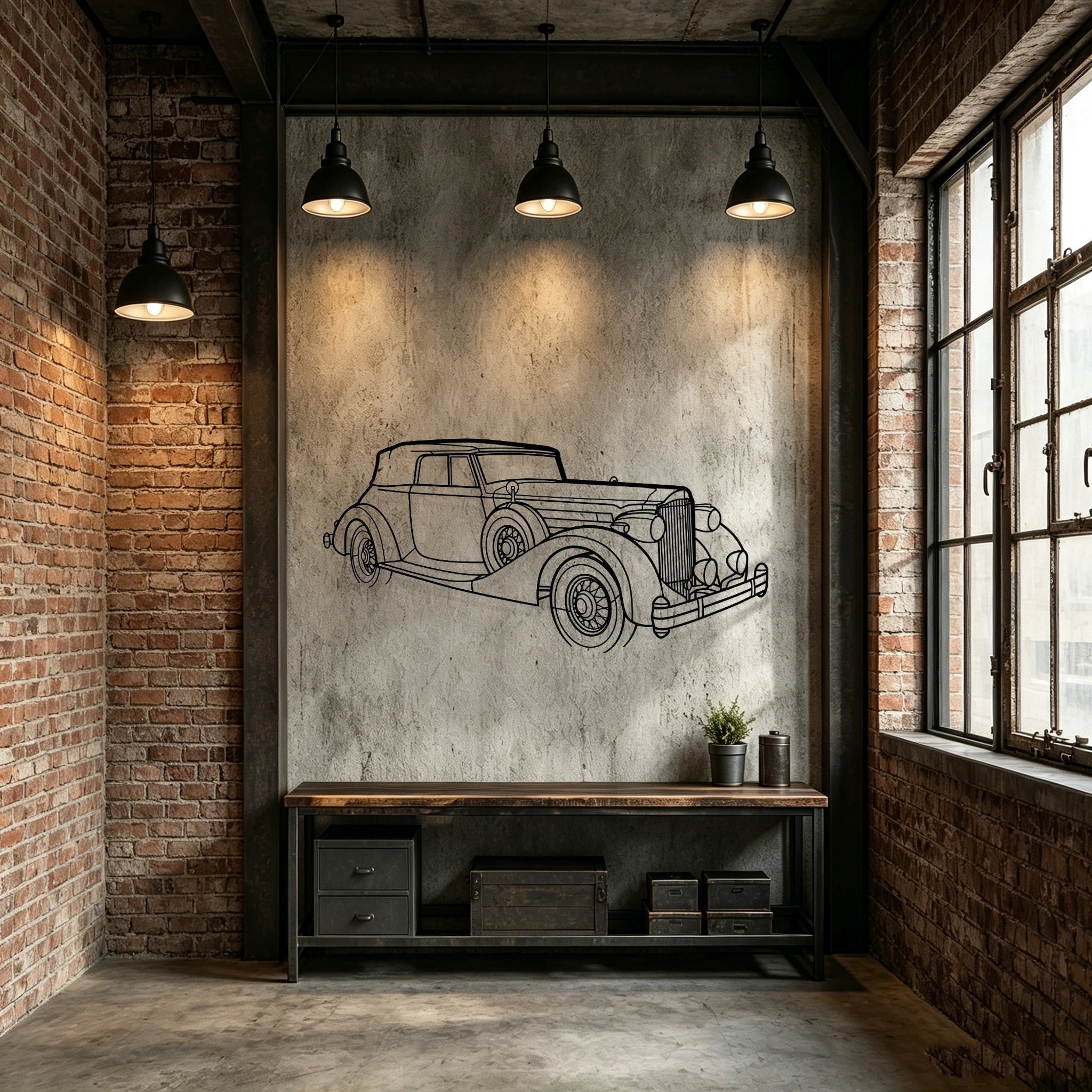 1935 V12 Victoria Angled View Metal Wall Art - Classic Car Garage Decor