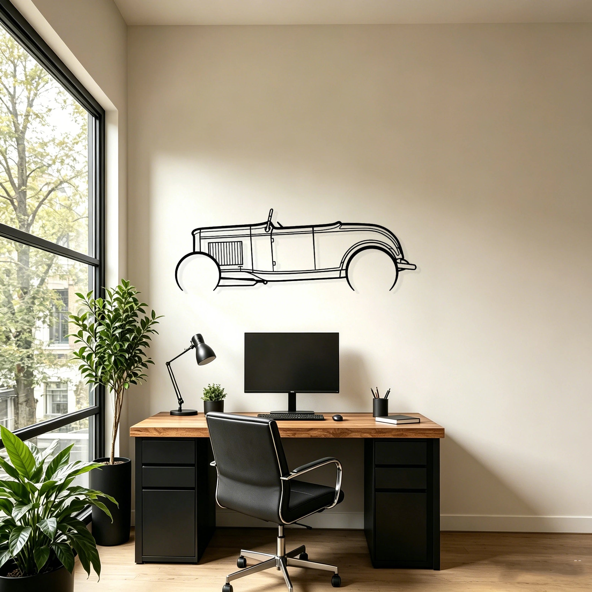 1932 Roadster Detailed Silhouette Metal Wall Art - Classic Car Garage Decor