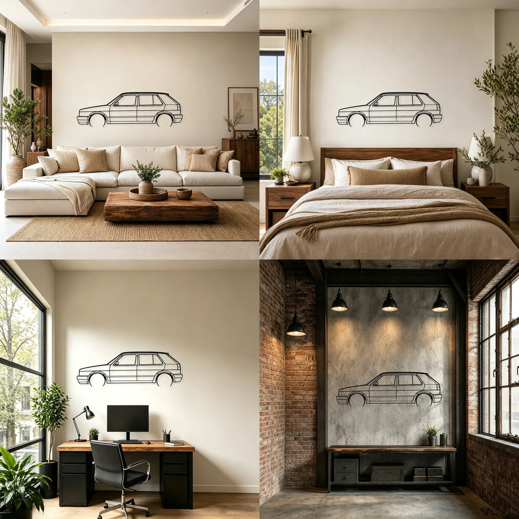 1990 Golf Mk2 GTI Detailed Silhouette Metal Wall Art - Classic Car Garage Decor