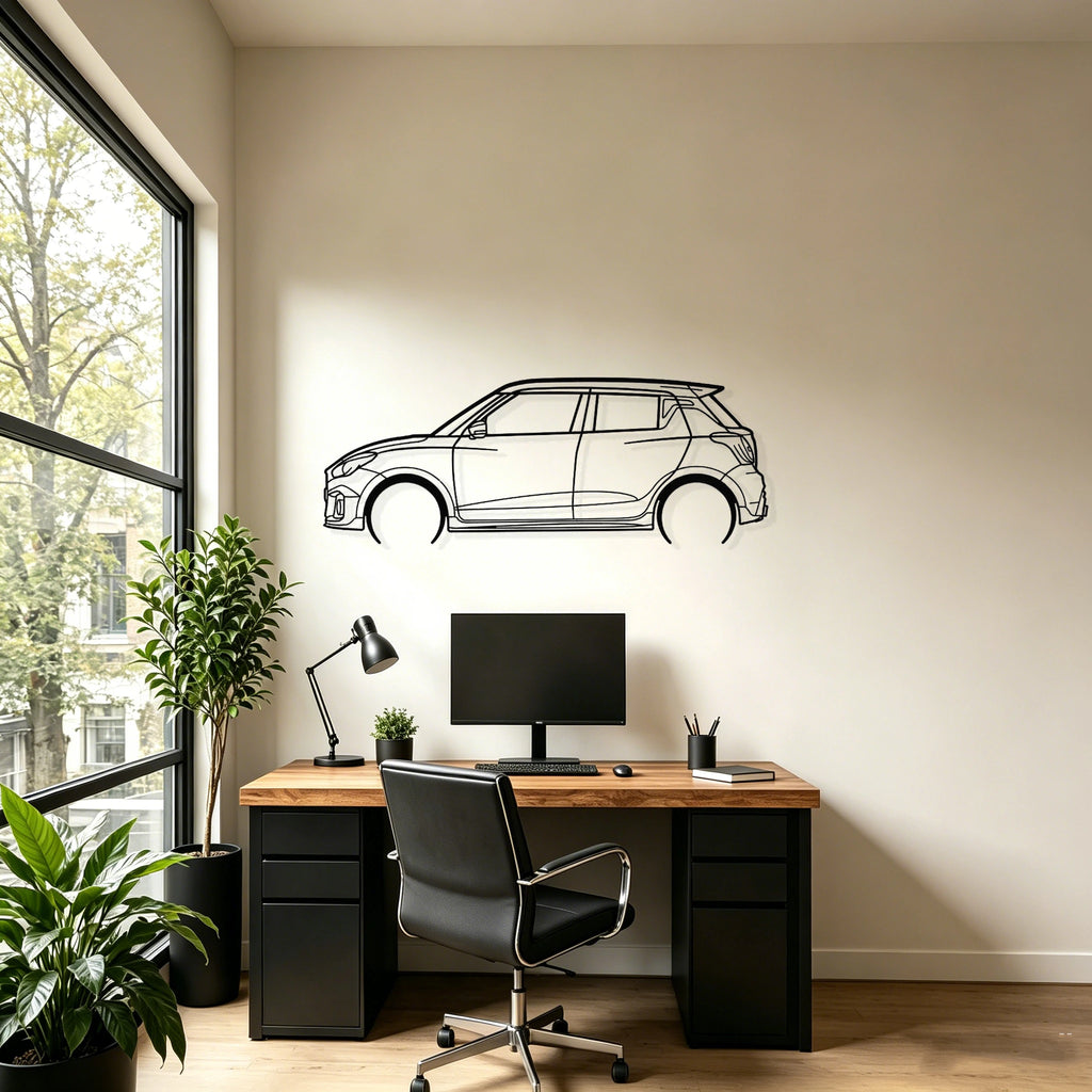 2022 Swift Sport Detailed Silhouette Metal Wall Art - Classic Car Garage Decor