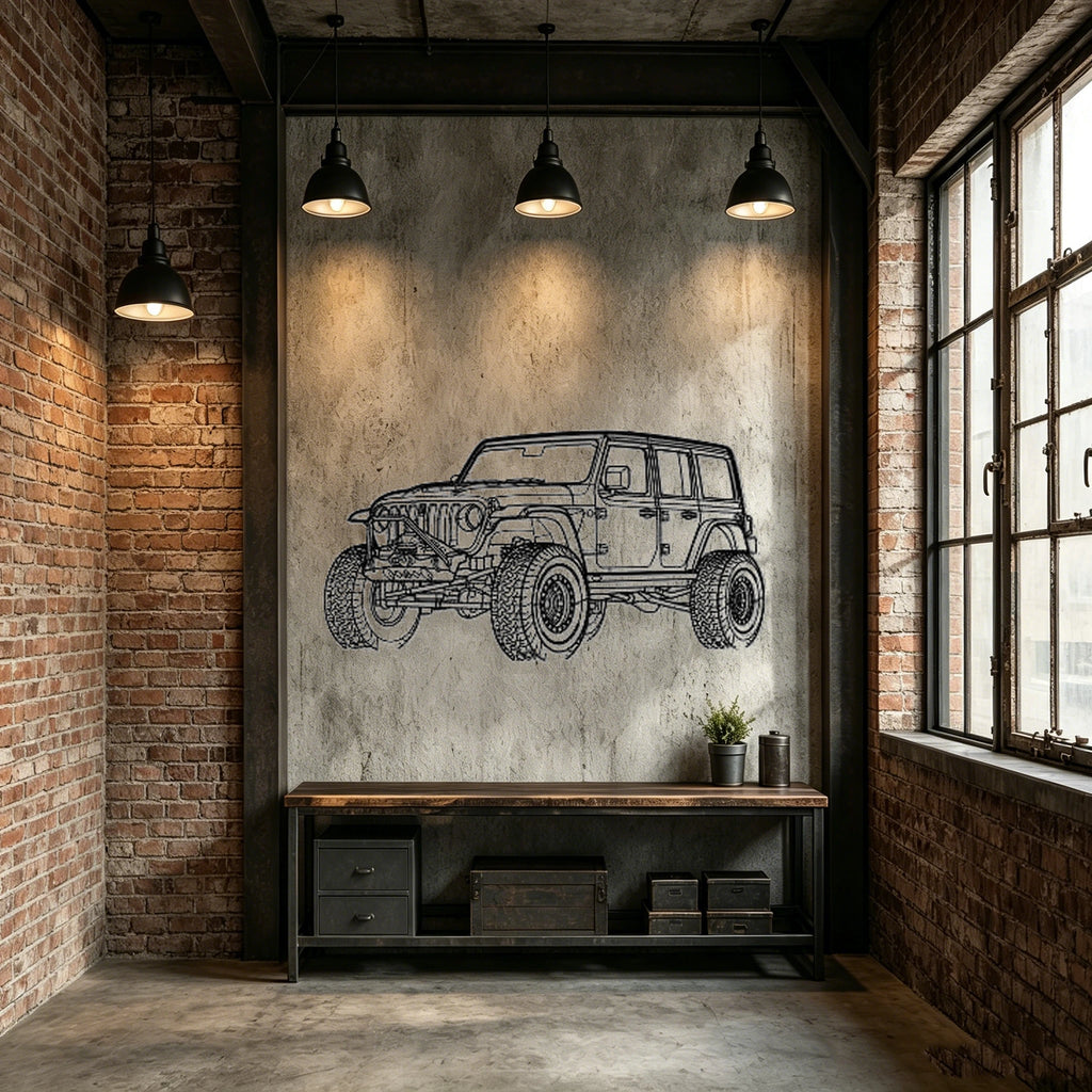 Wrangler Unlimited Angled View Metal Wall Art - Classic Car Garage Decor