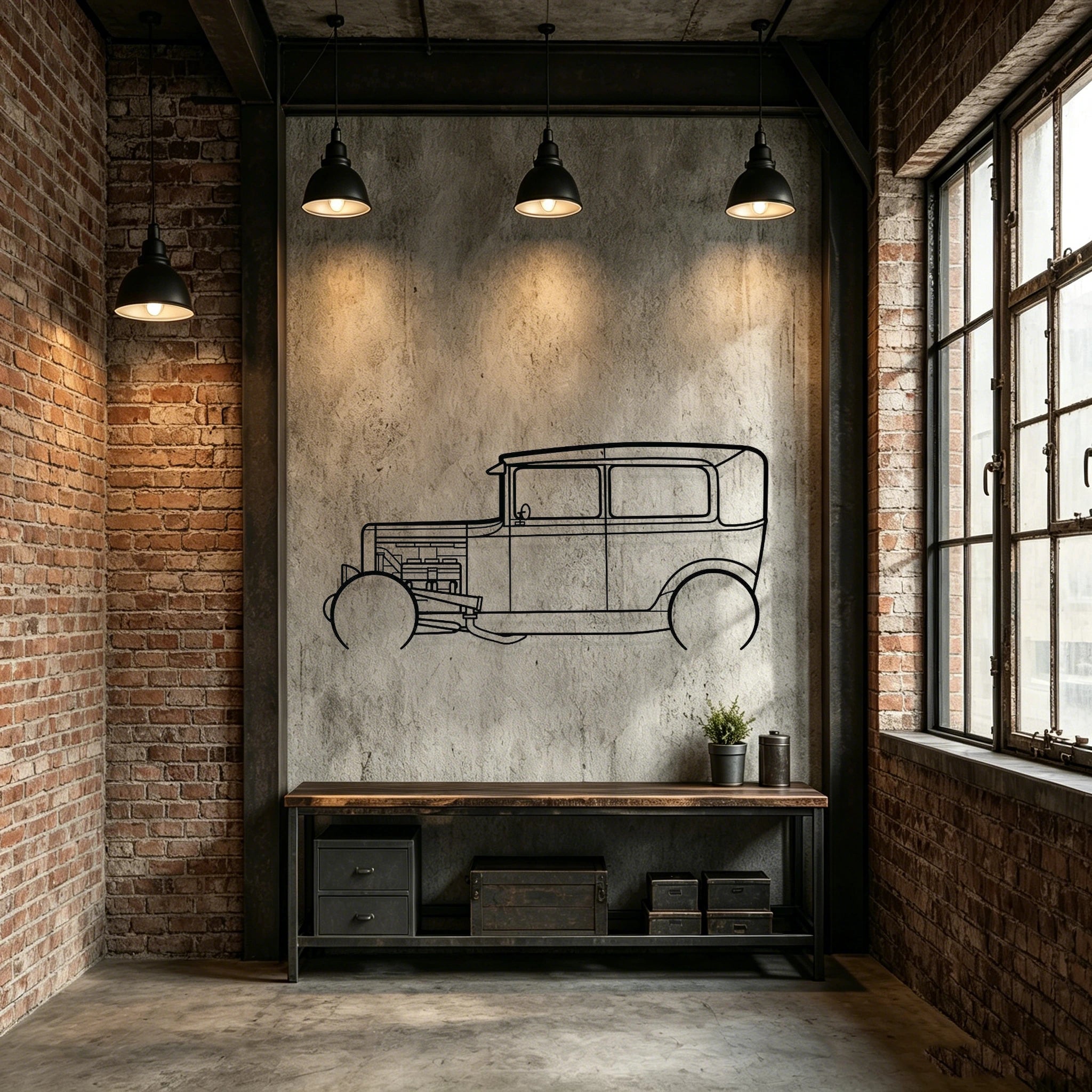 1931 Model A Detailed Silhouette Metal Wall Art - Classic Car Garage Decor