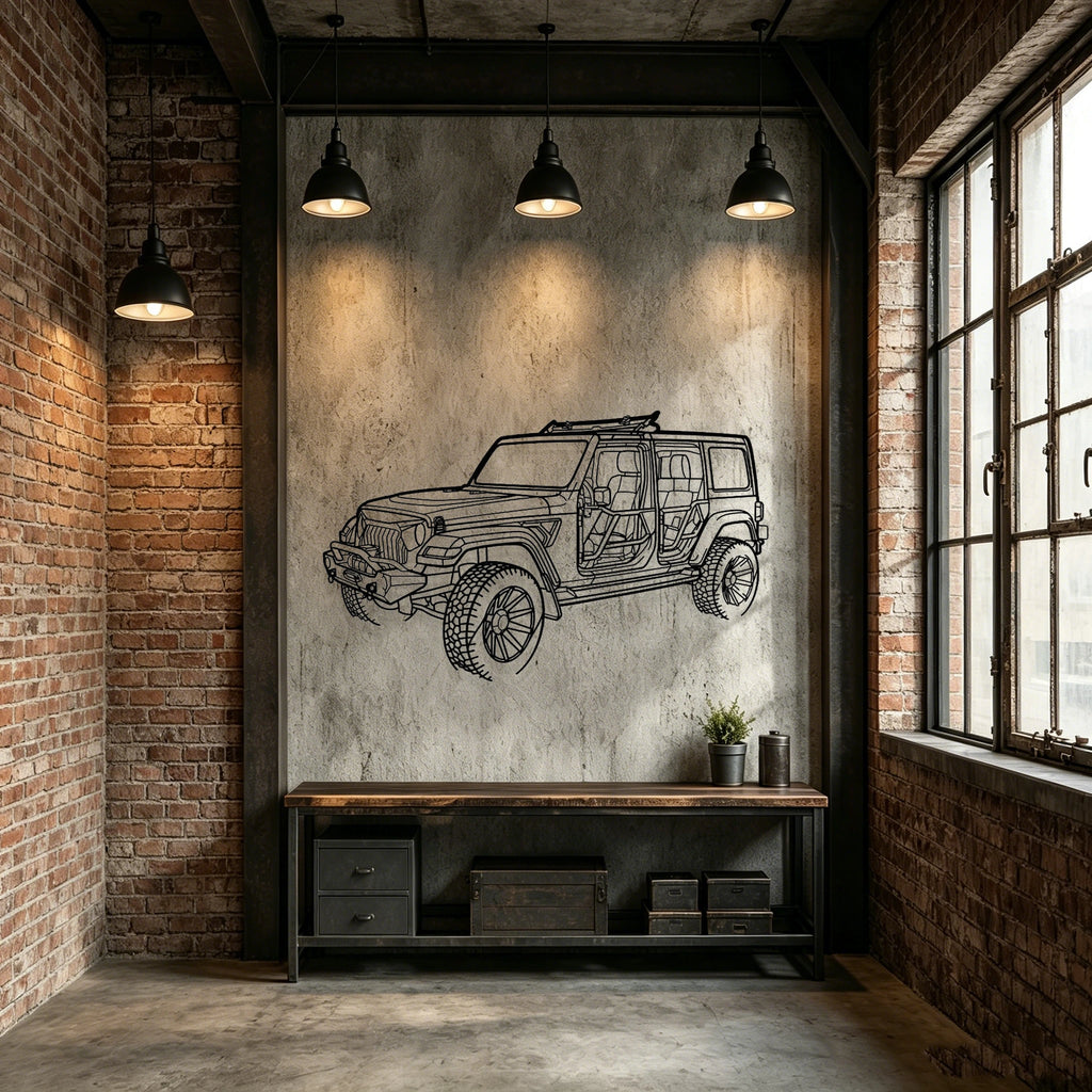 2022 Wrangler Angled View Metal Wall Art - Classic Car Garage Decor