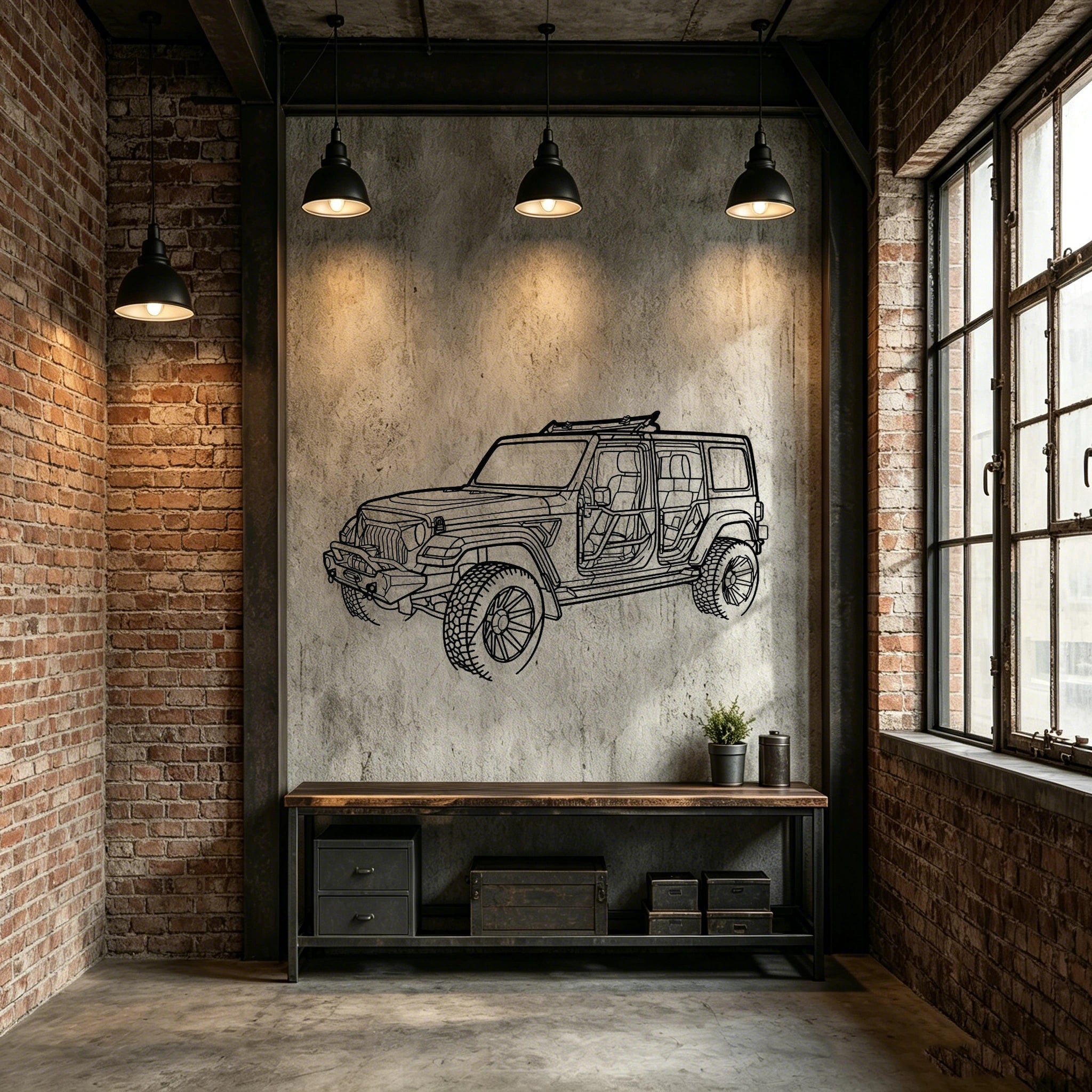 2022 Wrangler Angled View Metal Wall Art - Classic Car Garage Decor