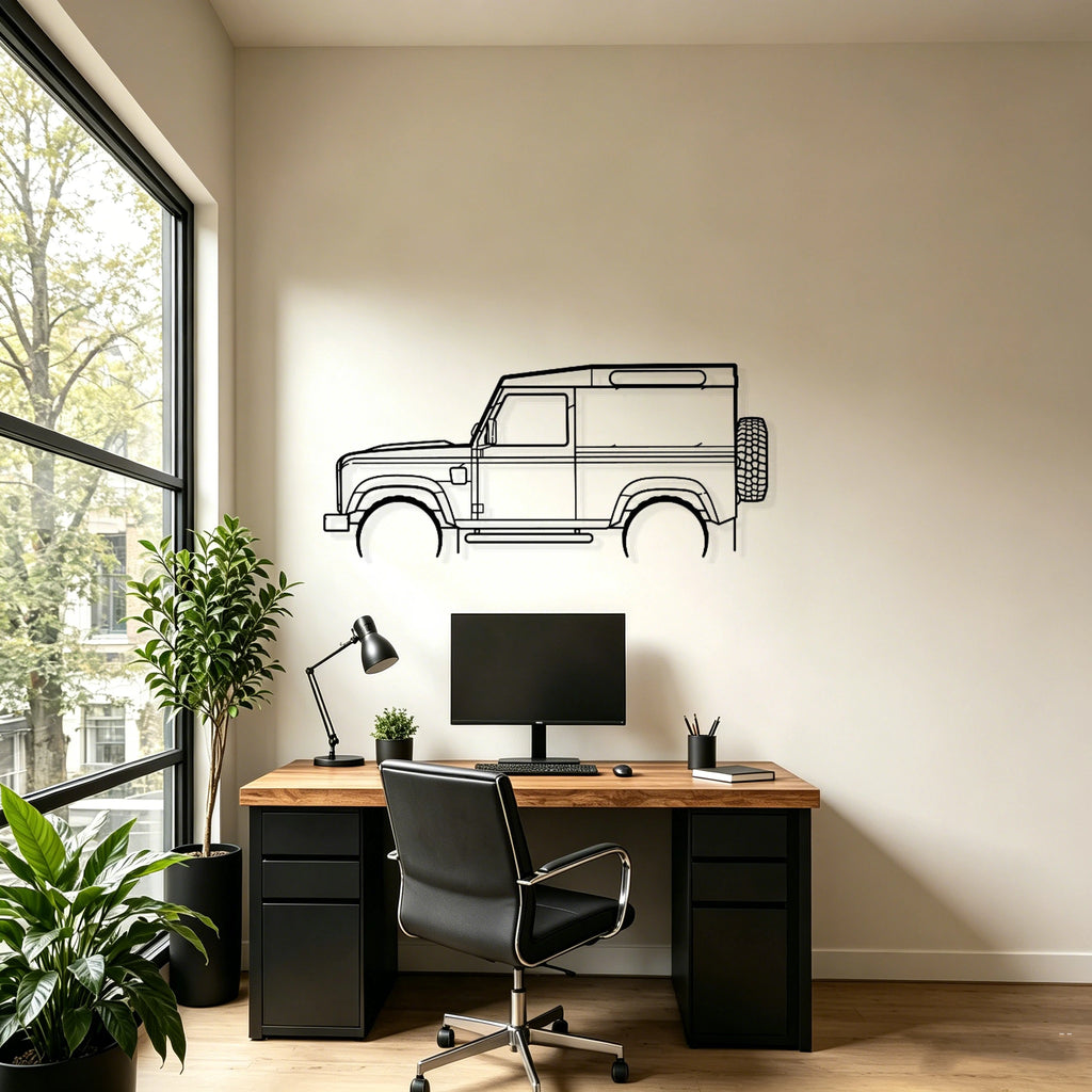 Defender 90 Detailed Silhouette Metal Wall Art - Classic Car Garage Decor