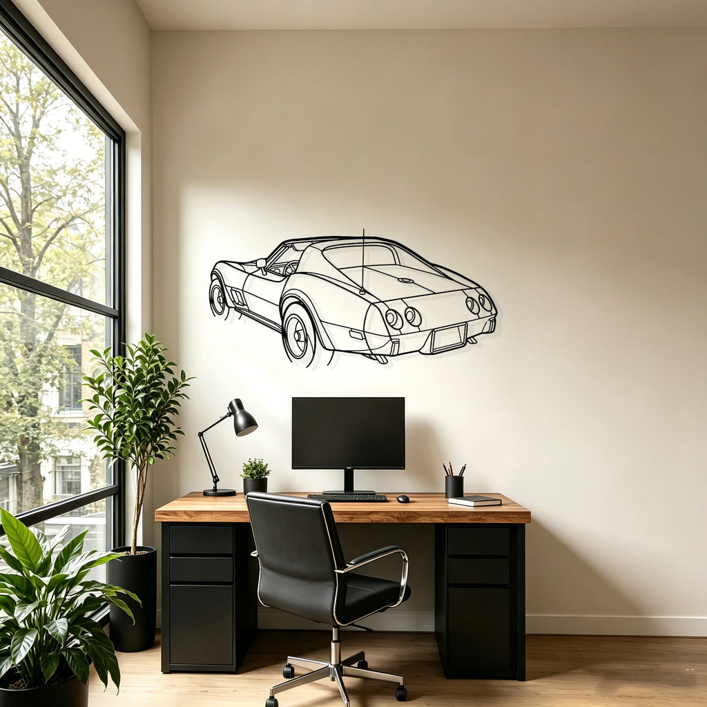 1976 C3 Angled View Metal Wall Art - Classic Car Garage Decor