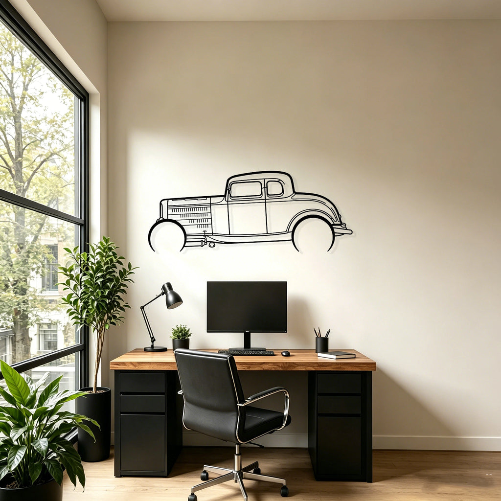 1932 Highboy Coupe Detailed Silhouette Metal Wall Art - Classic Car Garage Decor