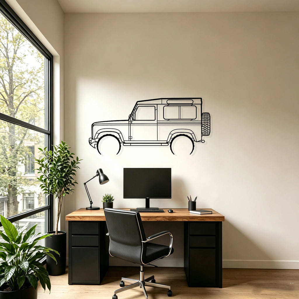 2005 Defender 90 Detailed Silhouette Metal Wall Art - Classic Car Garage Decor