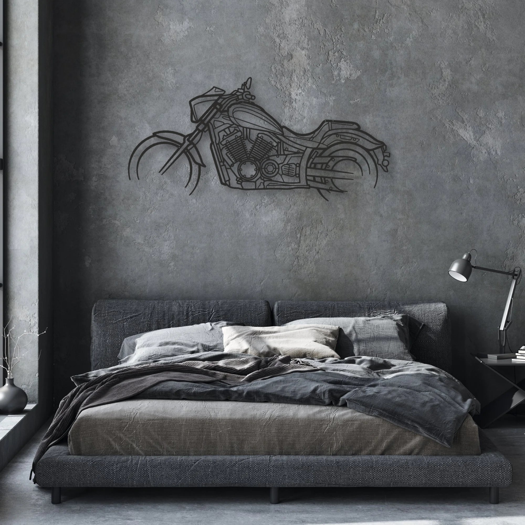 2017 Yamaha Stryker SE Classic Motorcycle Silhouette Metal Wall Art - Moto Garage Decor