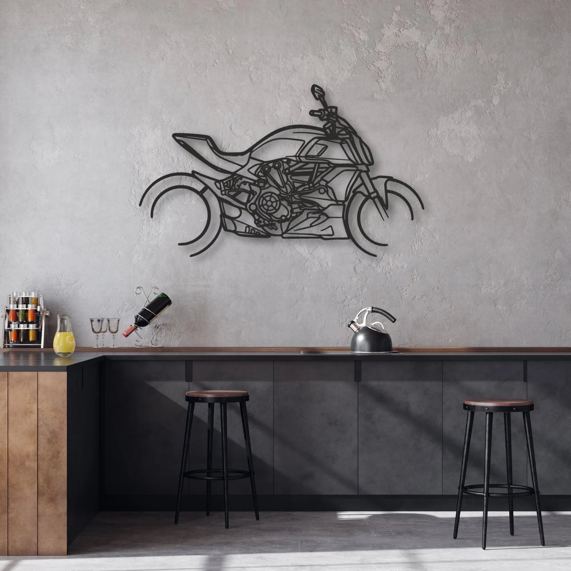2019 Ducati Diavel 126O Classic Motorcycle Silhouette Metal Wall Art - Moto Garage Decor