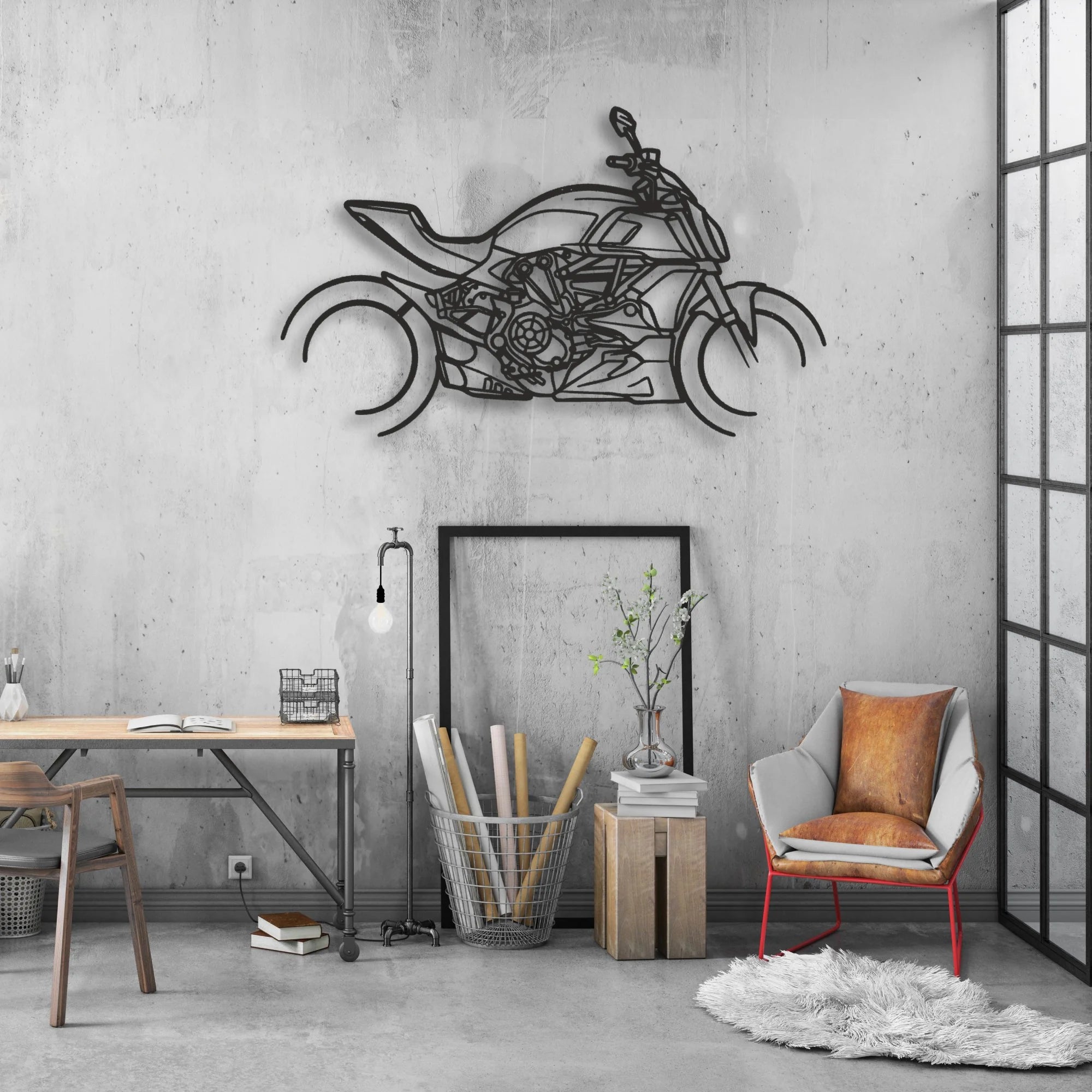 2019 Ducati Diavel 126O Classic Motorcycle Silhouette Metal Wall Art - Moto Garage Decor