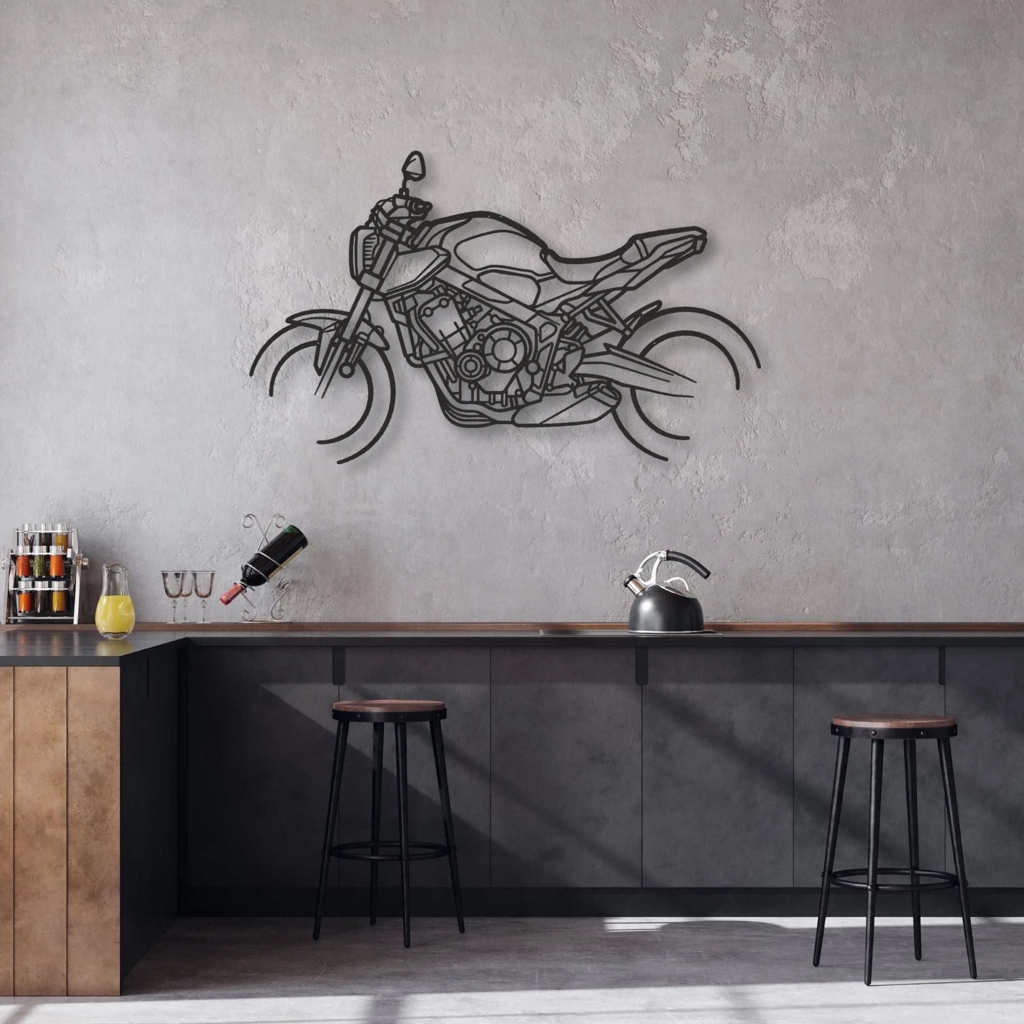 2021 Honda CB650R Classic Motorcycle Silhouette Metal Wall Art - Moto Garage Decor