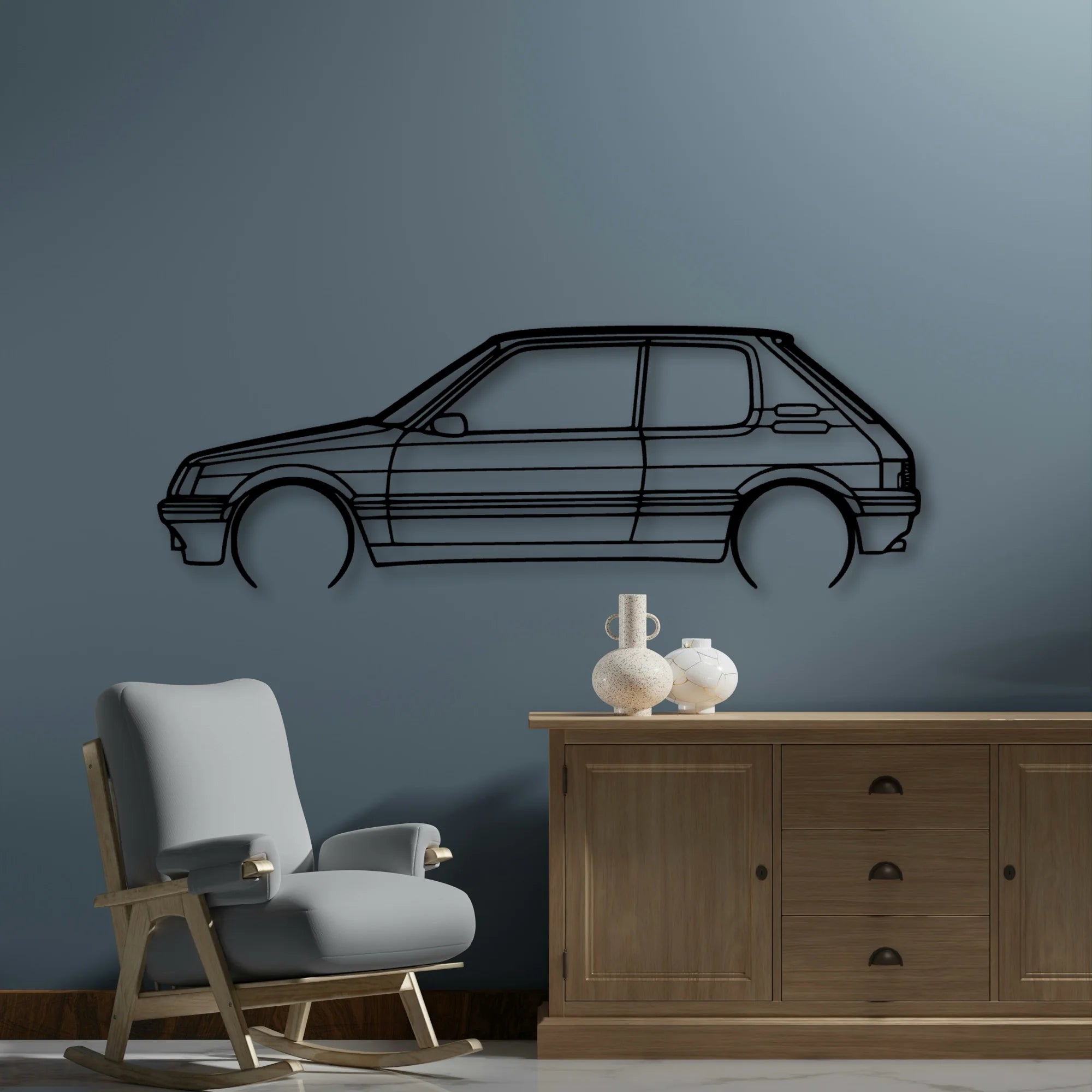 205 GTI 3 Classic Silhouette Metal Wall Art - Automotive Garage Decor