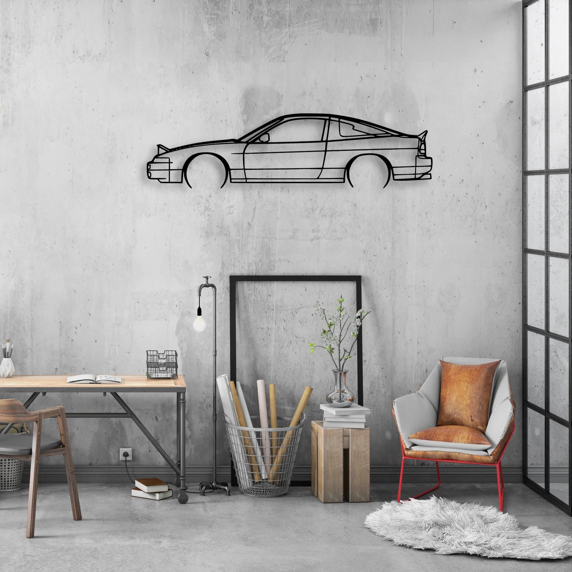 240SX S13 1991 Classic Silhouette Metal Wall Art - Automotive Garage Decor