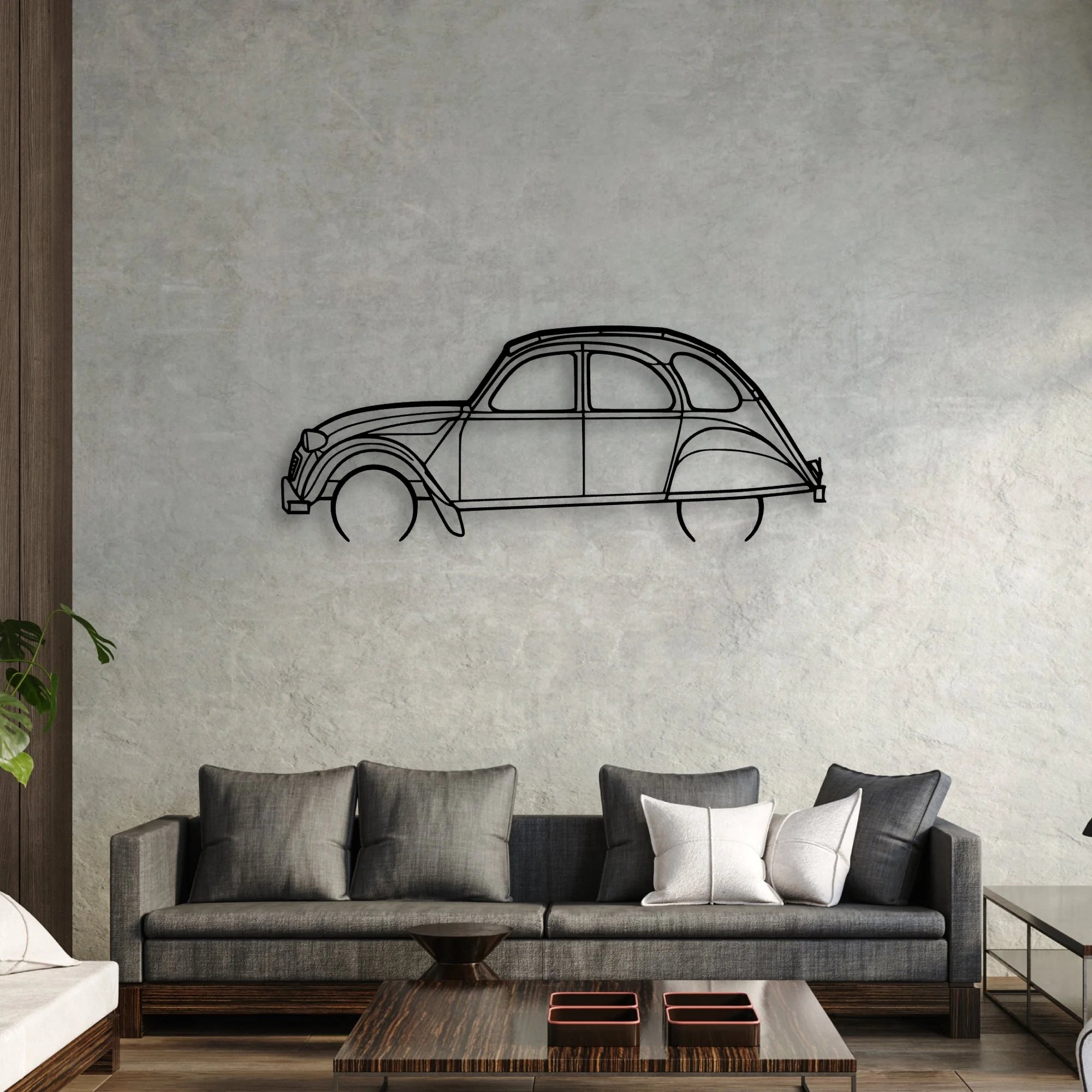 2CV 1966 Classic Silhouette Metal Wall Art - Automotive Garage Decor