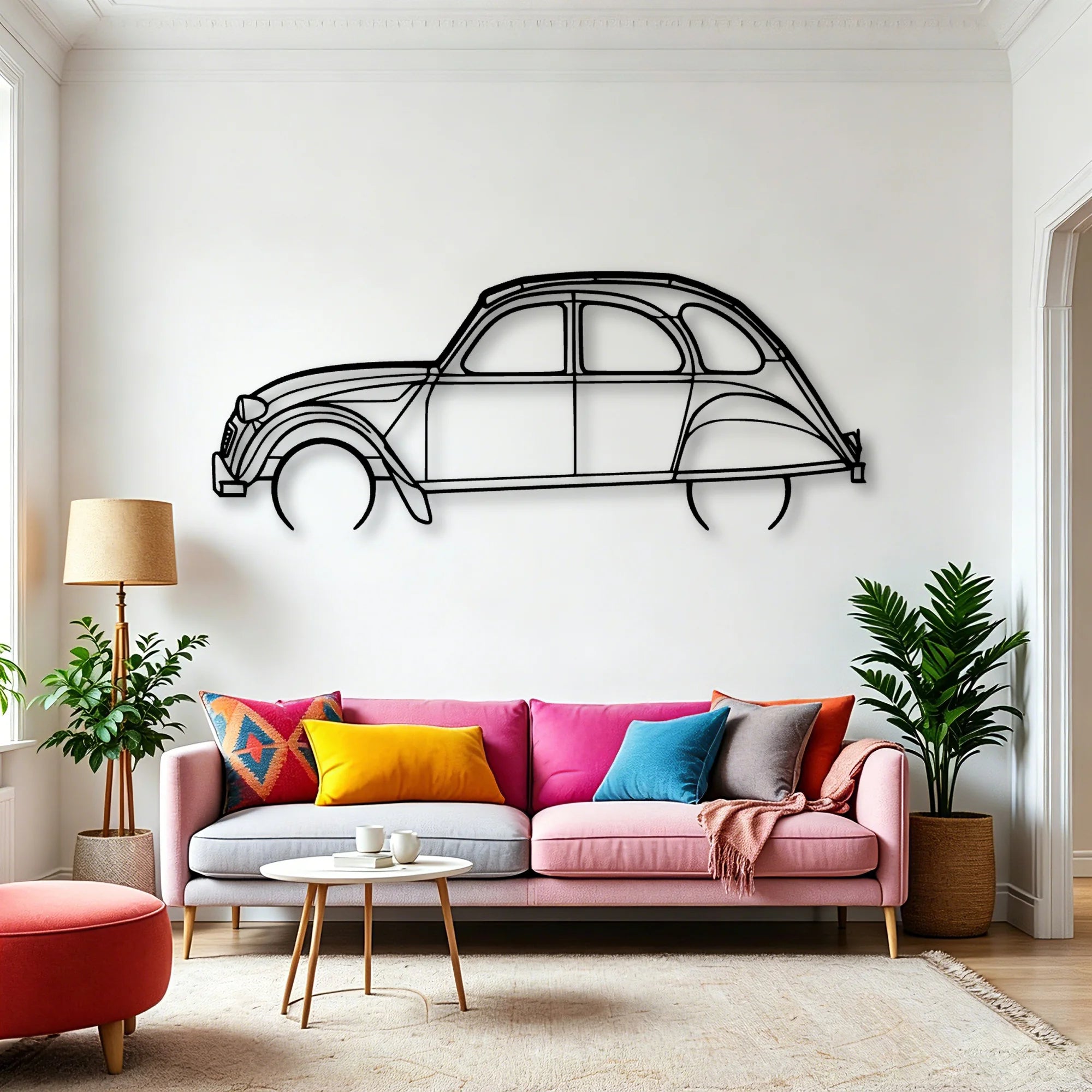 2CV 1966 Classic Silhouette Metal Wall Art - Automotive Garage Decor