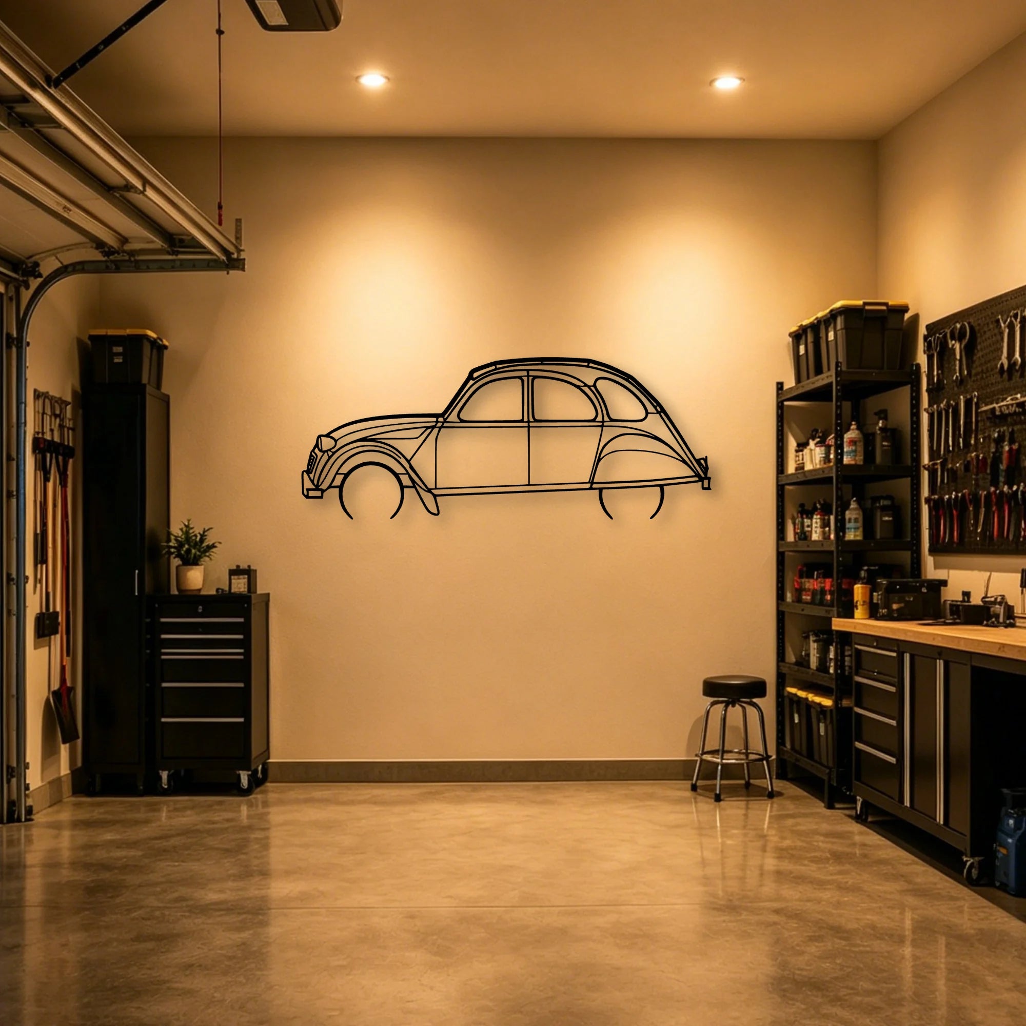2CV 1966 Classic Silhouette Metal Wall Art - Automotive Garage Decor