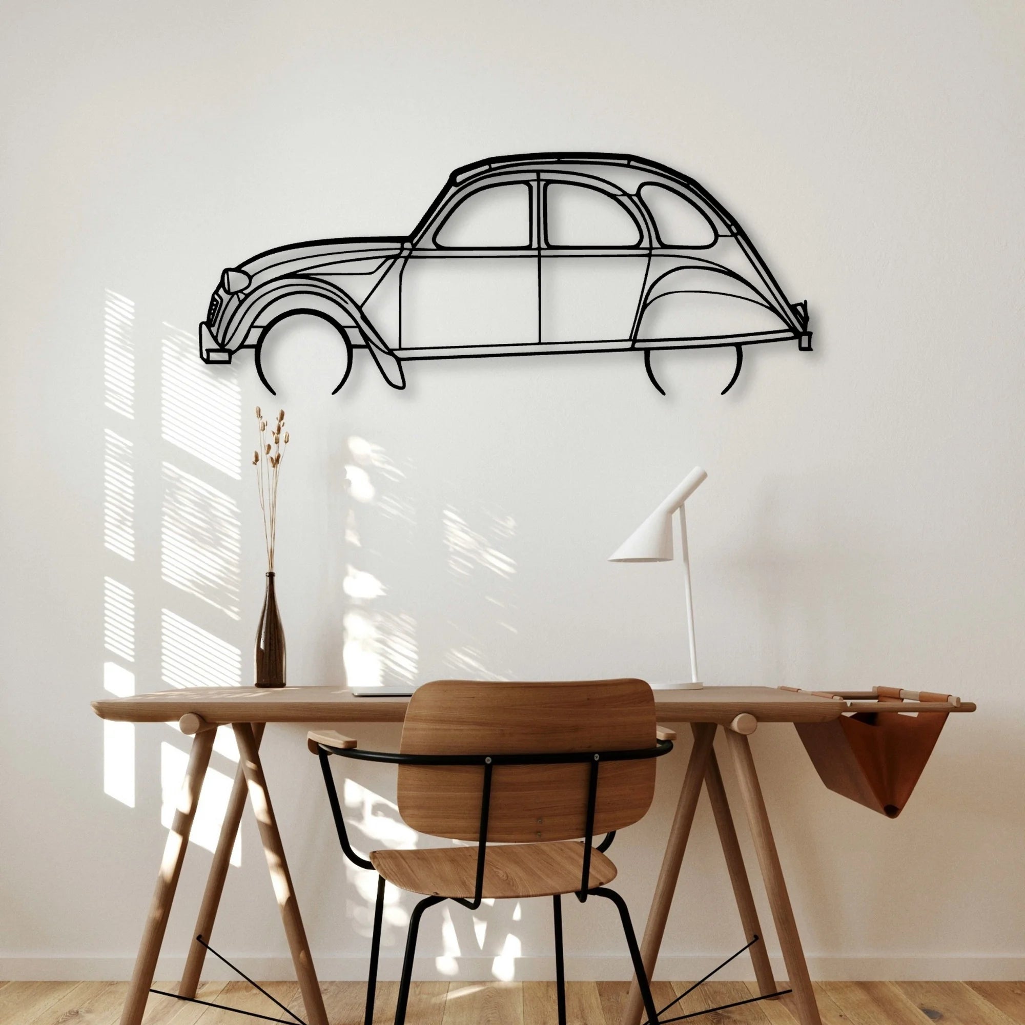 2CV 1966 Classic Silhouette Metal Wall Art - Automotive Garage Decor