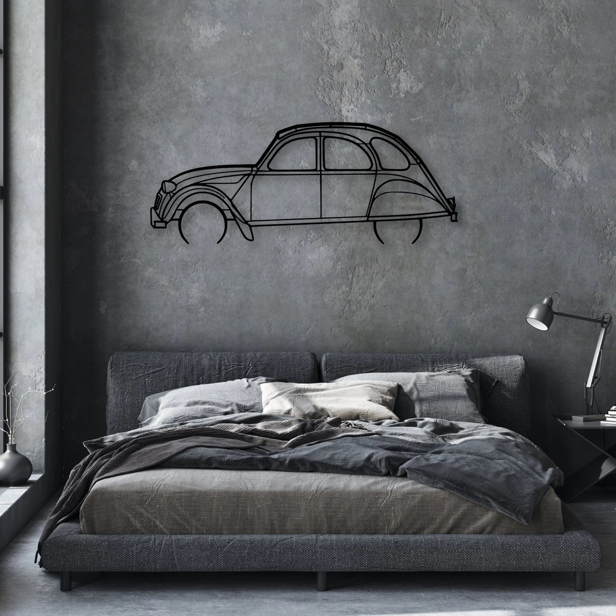 2CV 1966 Classic Silhouette Metal Wall Art - Automotive Garage Decor