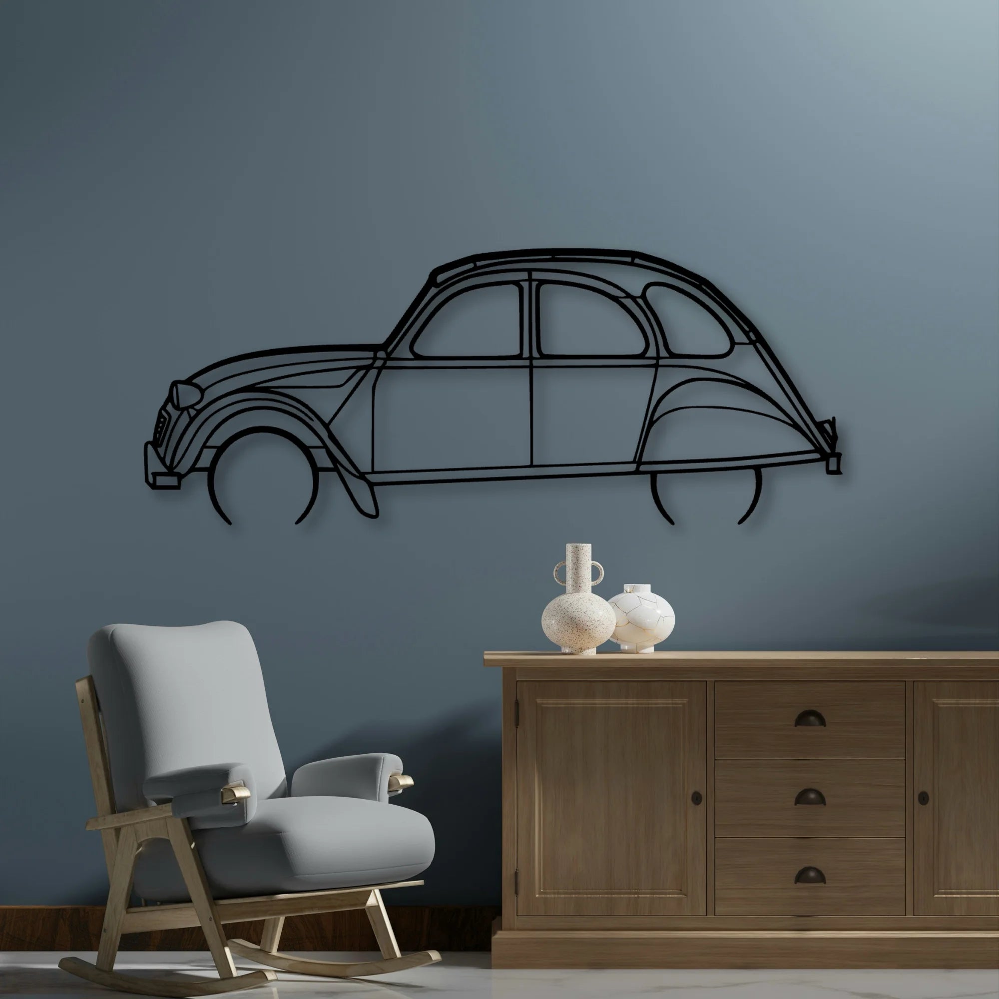 2CV 1966 Classic Silhouette Metal Wall Art - Automotive Garage Decor