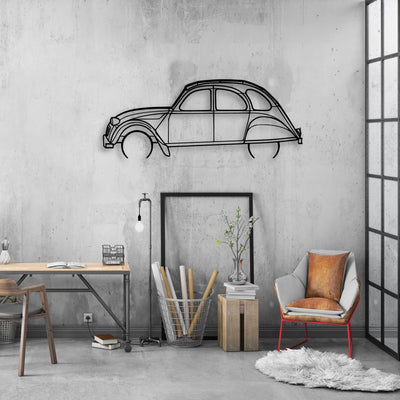 2CV 1966 Classic Silhouette Metal Wall Art - Automotive Garage Decor