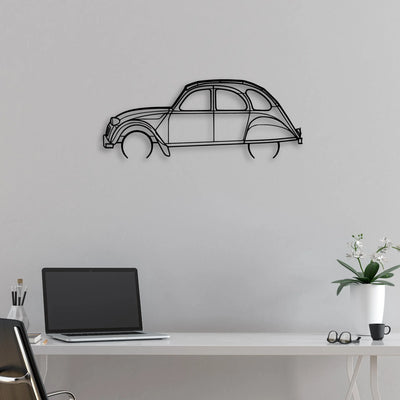 2CV 1966 Classic Silhouette Metal Wall Art - Automotive Garage Decor