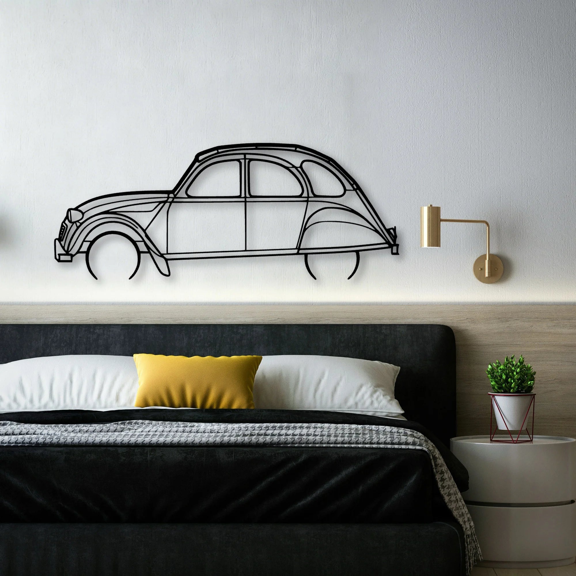 2CV 1966 Classic Silhouette Metal Wall Art - Automotive Garage Decor