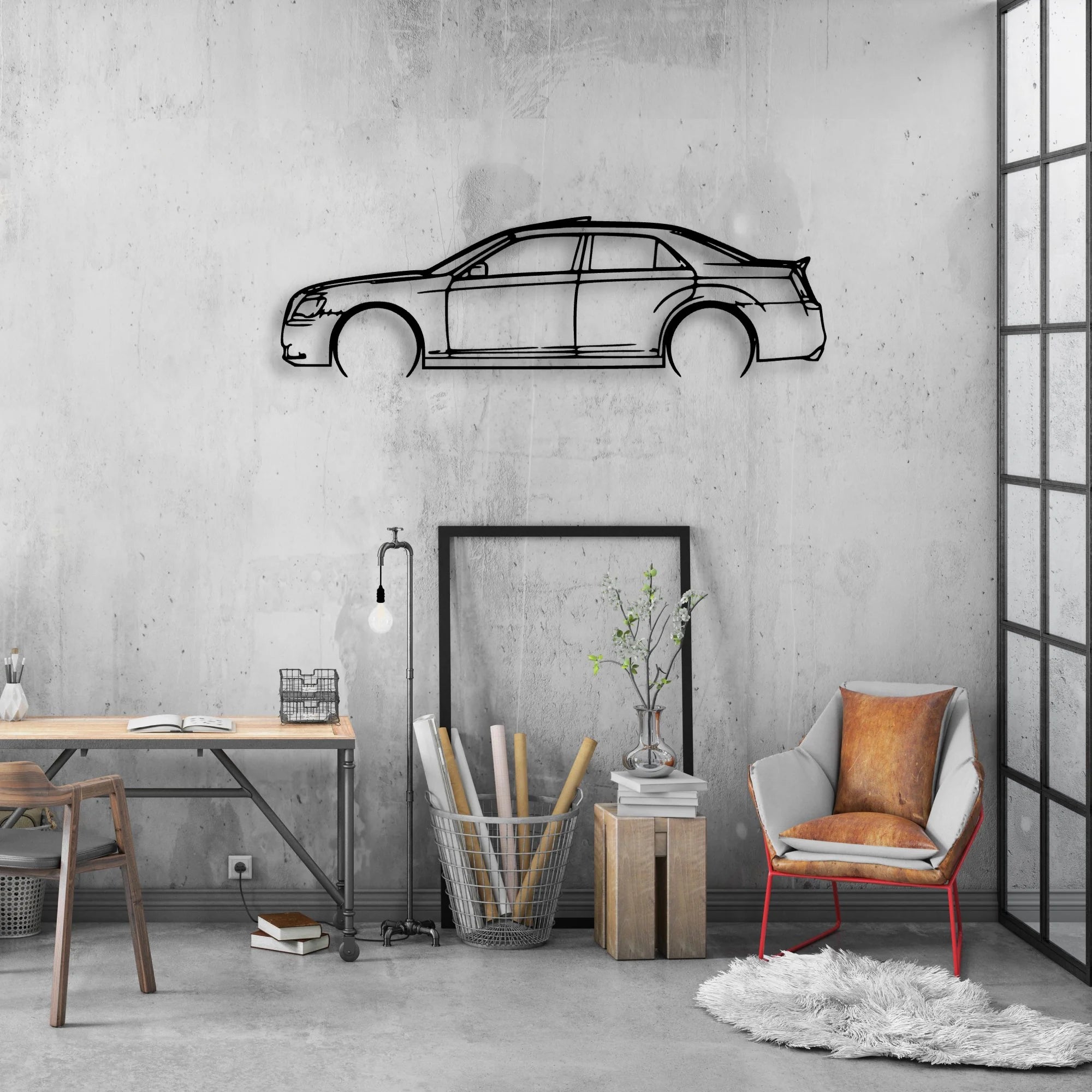 300C 2012 Classic Silhouette Metal Wall Art - Automotive Garage Decor