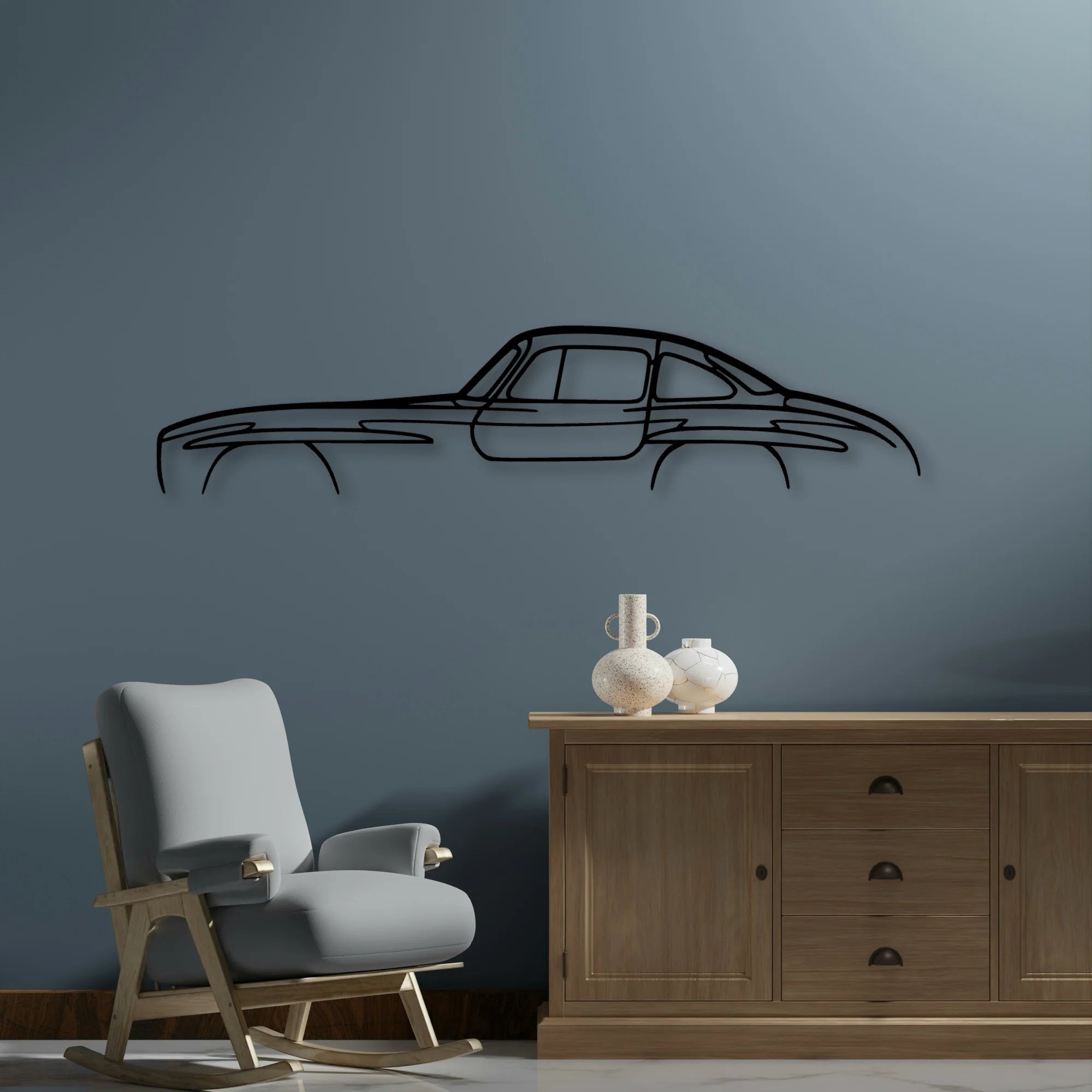 300 SL Classic Silhouette Metal Wall Art - Automotive Garage Decor