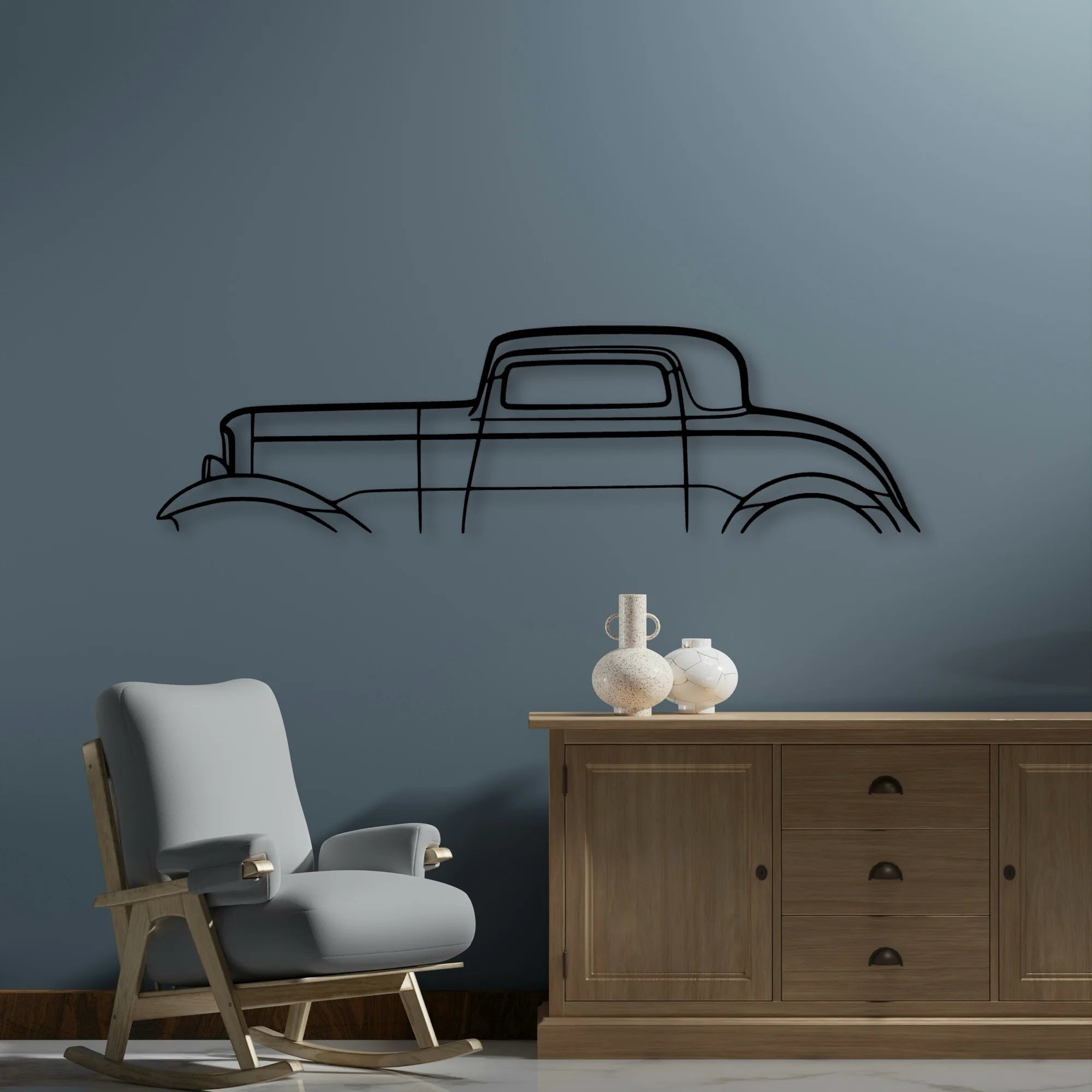3 Window 1932 Classic Silhouette Metal Wall Art - Automotive Garage Decor