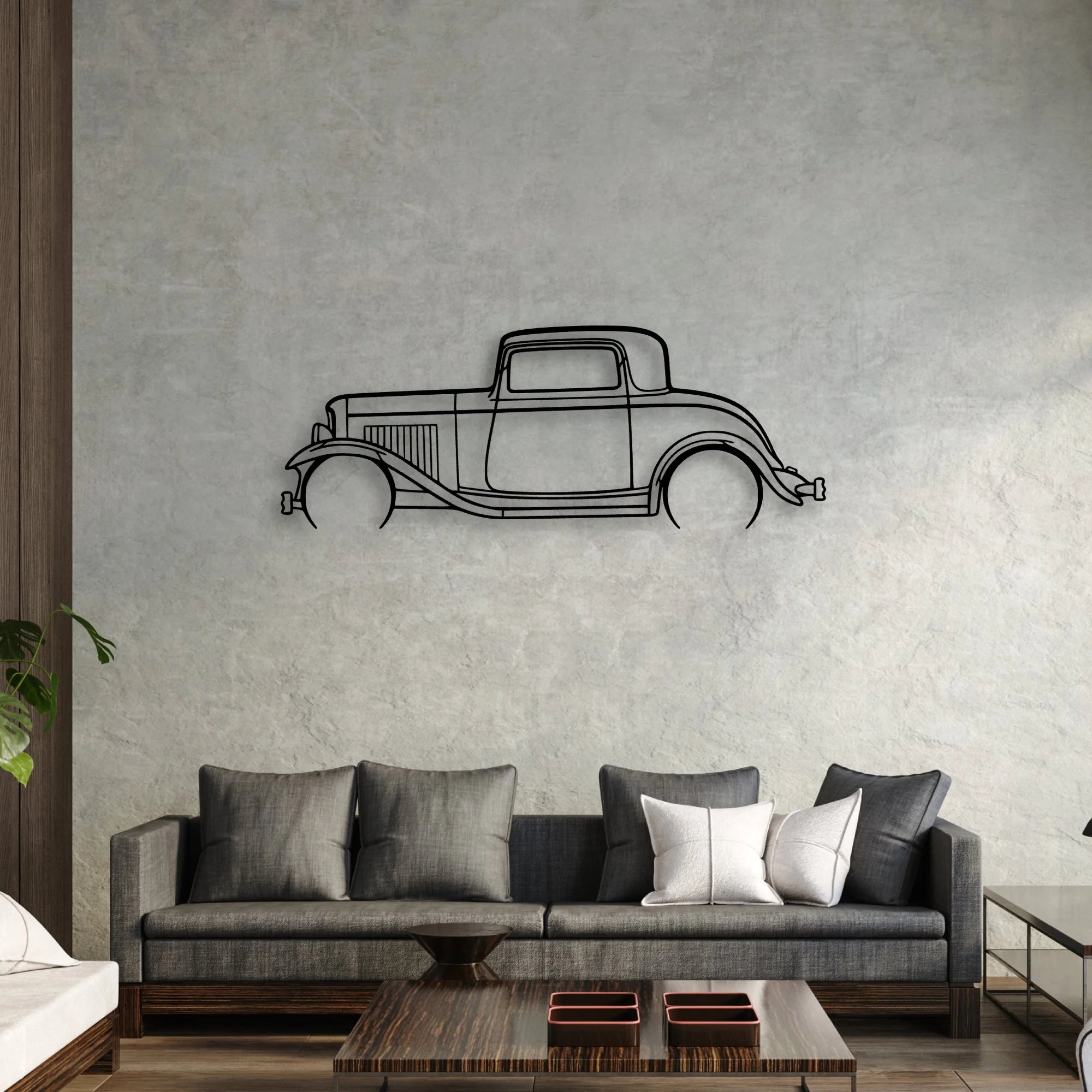 3 Window Coupe 1932 Classic Silhouette Metal Wall Art - Automotive Garage Decor