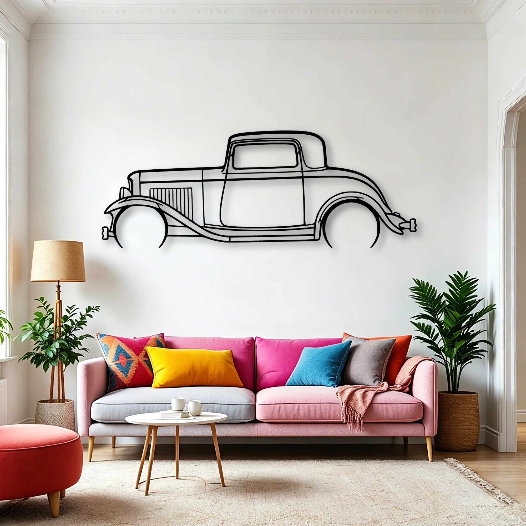 3 Window Coupe 1932 Classic Silhouette Metal Wall Art - Automotive Garage Decor