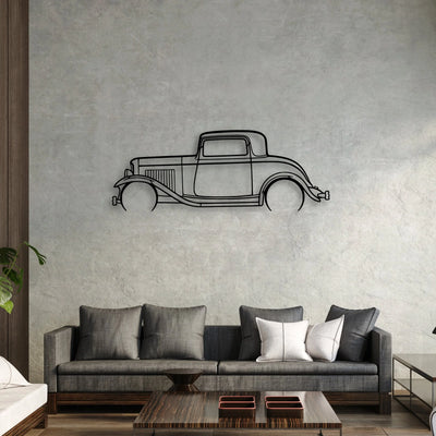3 Window Coupe 1932 Classic Silhouette Metal Wall Art - Automotive Garage Decor