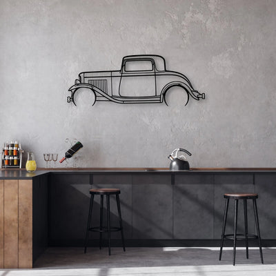 3 Window Coupe 1932 Classic Silhouette Metal Wall Art - Automotive Garage Decor