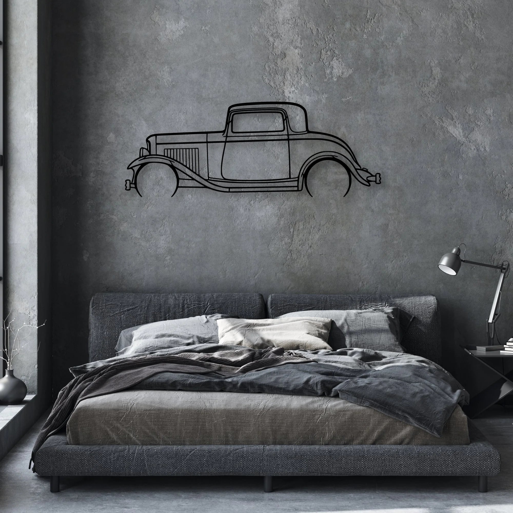 3 Window Coupe 1932 Classic Silhouette Metal Wall Art - Automotive Garage Decor