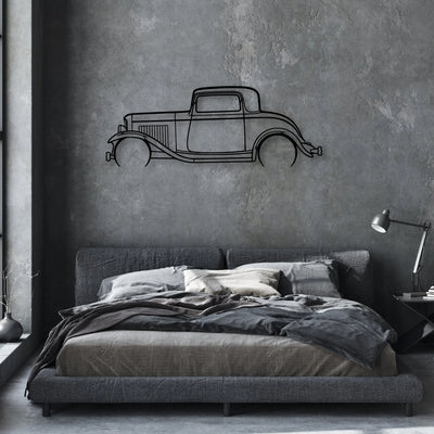 3 Window Coupe 1932 Classic Silhouette Metal Wall Art - Automotive Garage Decor