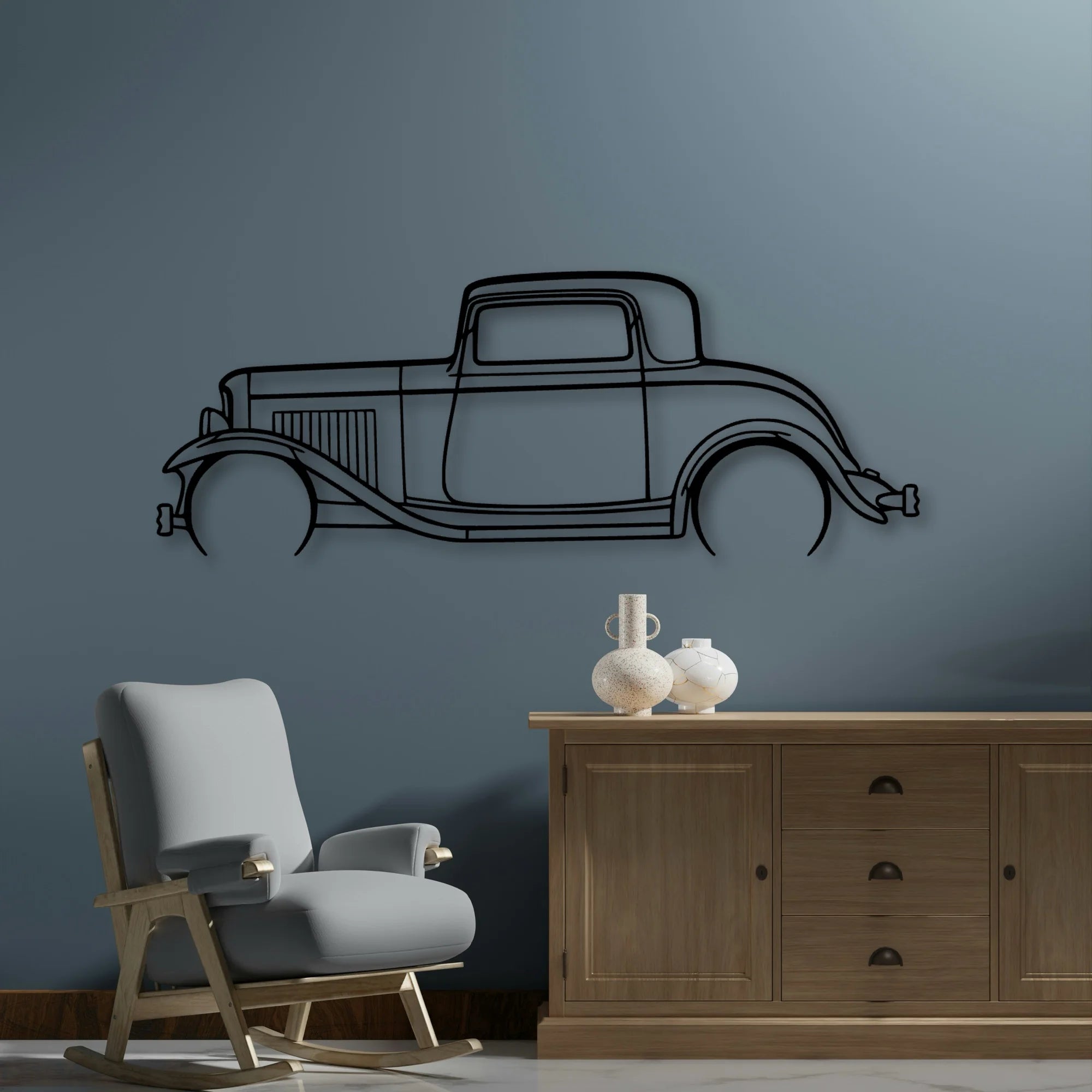 3 Window Coupe 1932 Classic Silhouette Metal Wall Art - Automotive Garage Decor
