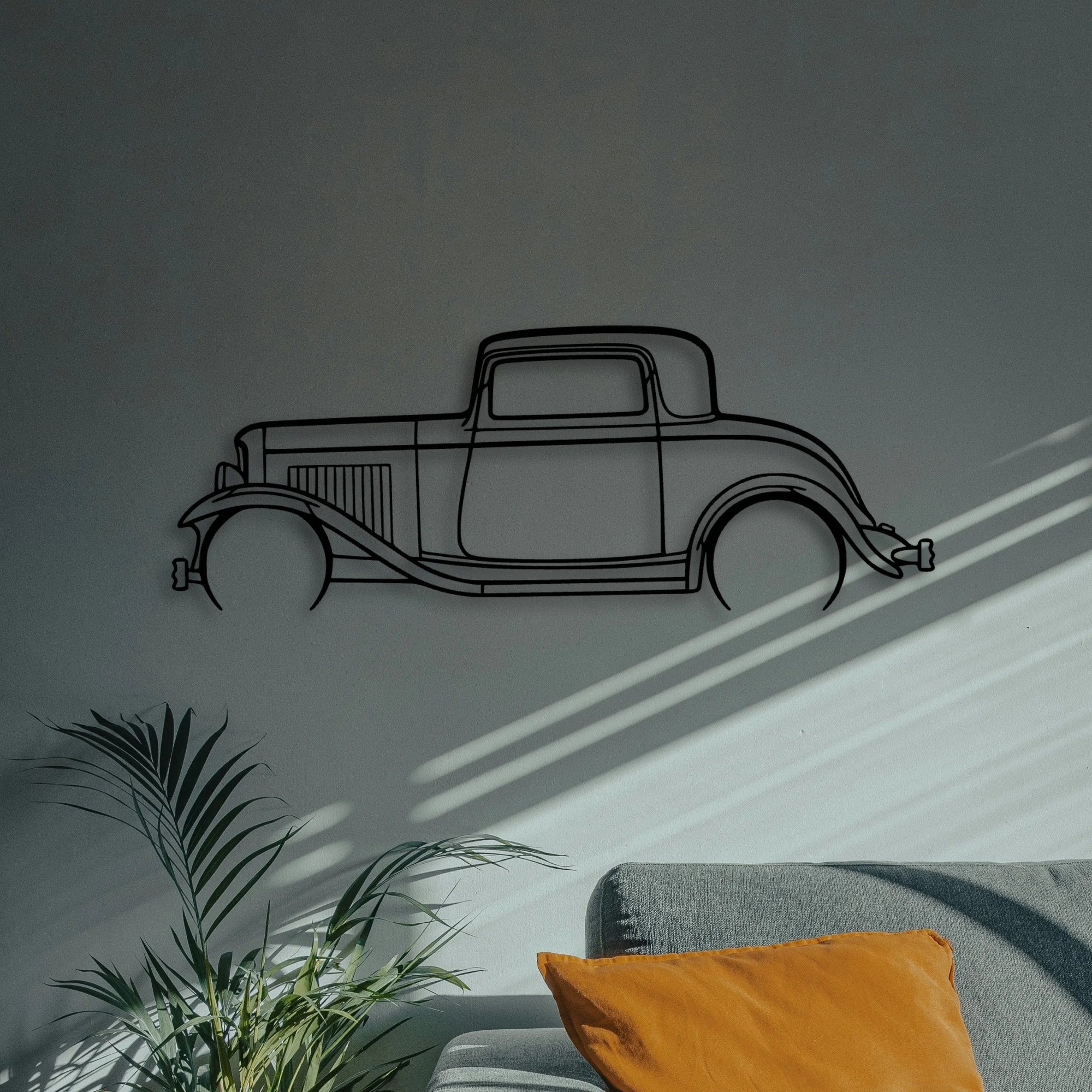 3 Window Coupe 1932 Classic Silhouette Metal Wall Art - Automotive Garage Decor