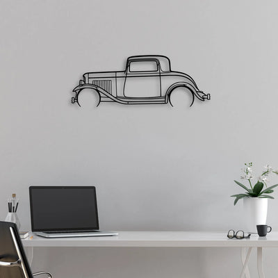 3 Window Coupe 1932 Classic Silhouette Metal Wall Art - Automotive Garage Decor