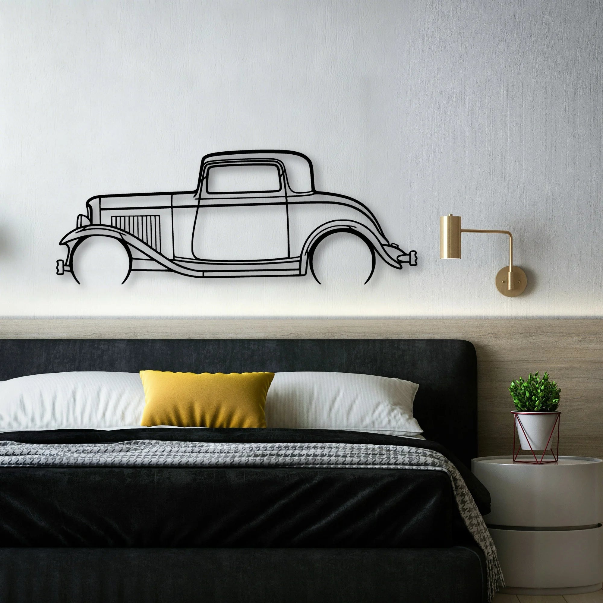 3 Window Coupe 1932 Classic Silhouette Metal Wall Art - Automotive Garage Decor