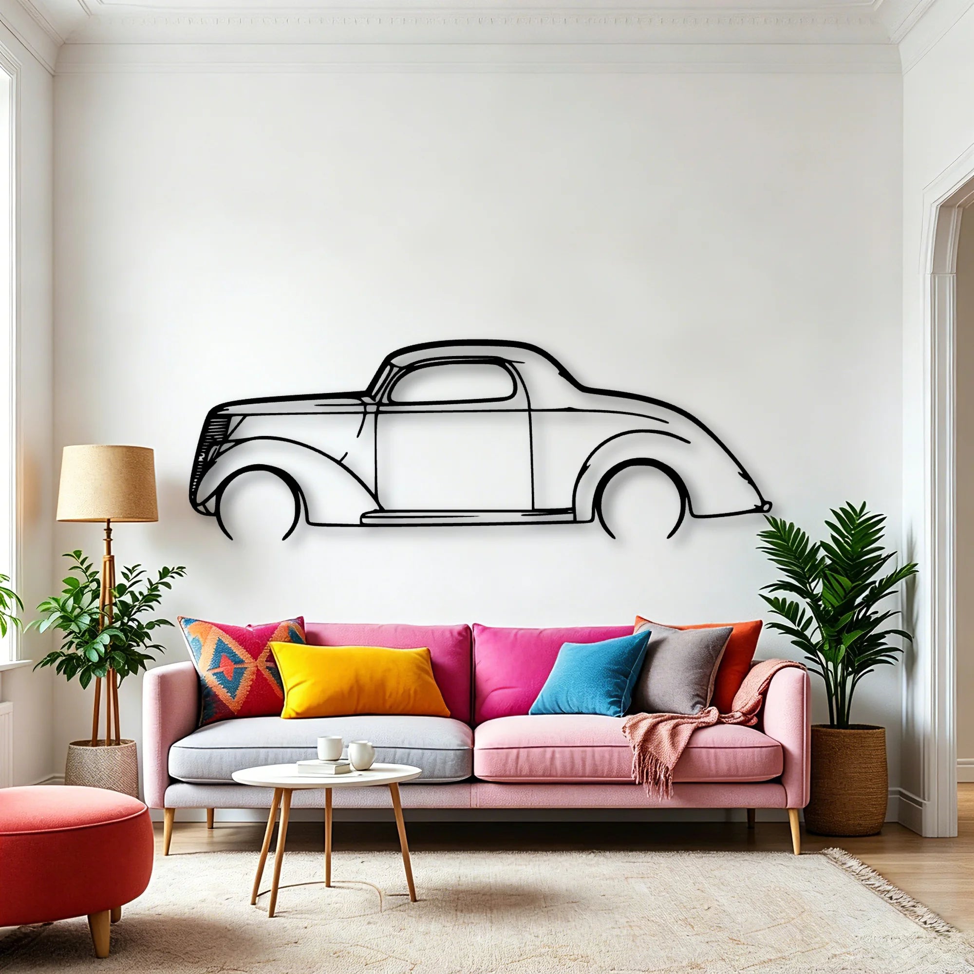 3 Window Coupe 1937 Classic Silhouette Metal Wall Art - Automotive Garage Decor