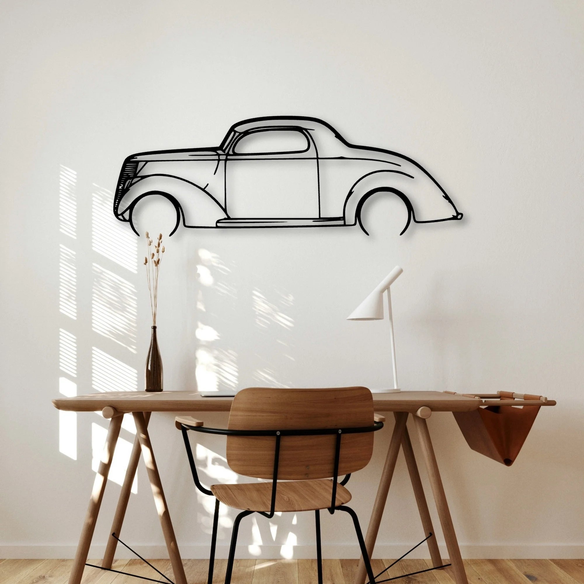 3 Window Coupe 1937 Classic Silhouette Metal Wall Art - Automotive Garage Decor